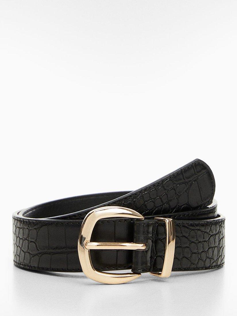 Mango Nora Croc Effect Belt, Black