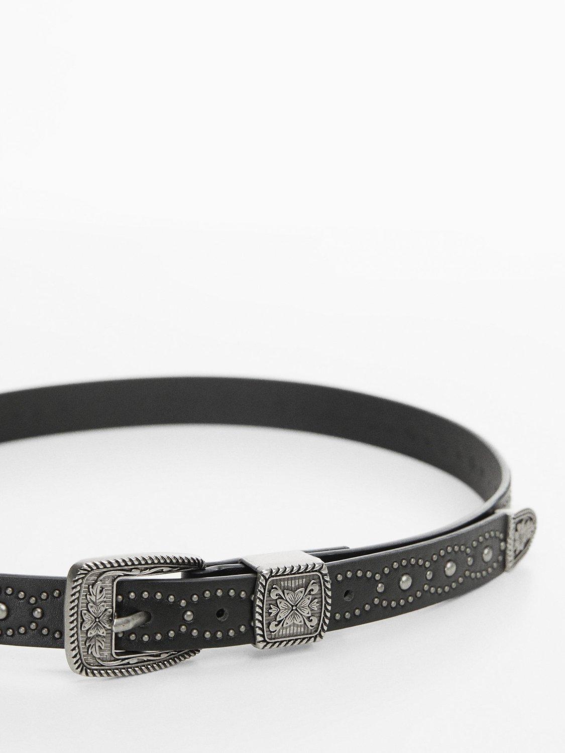 Mango Montana Engraved Buckle Embossed Belt, Black
