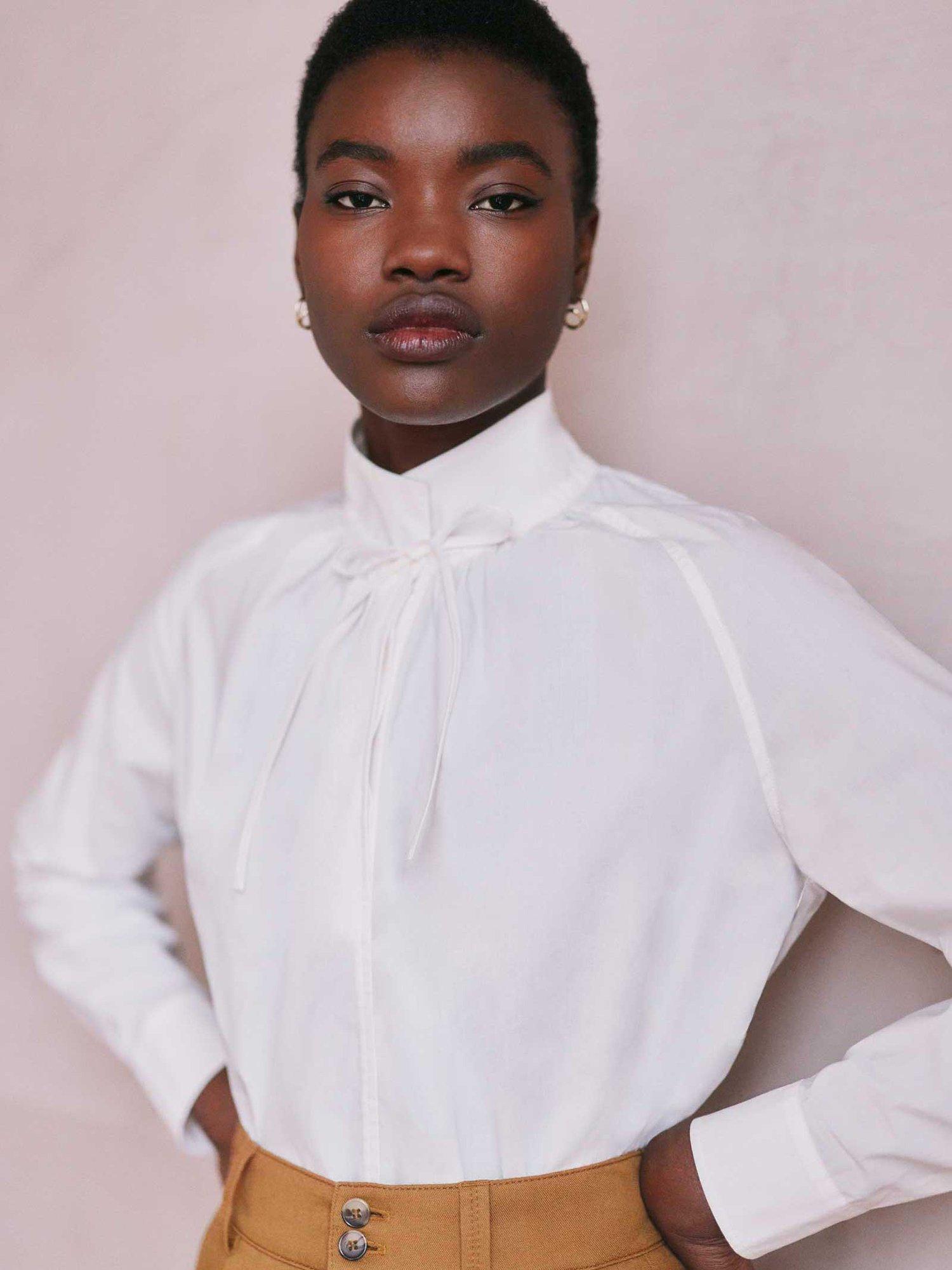 VIVERE Aria Ruched Cotton Blouse, White