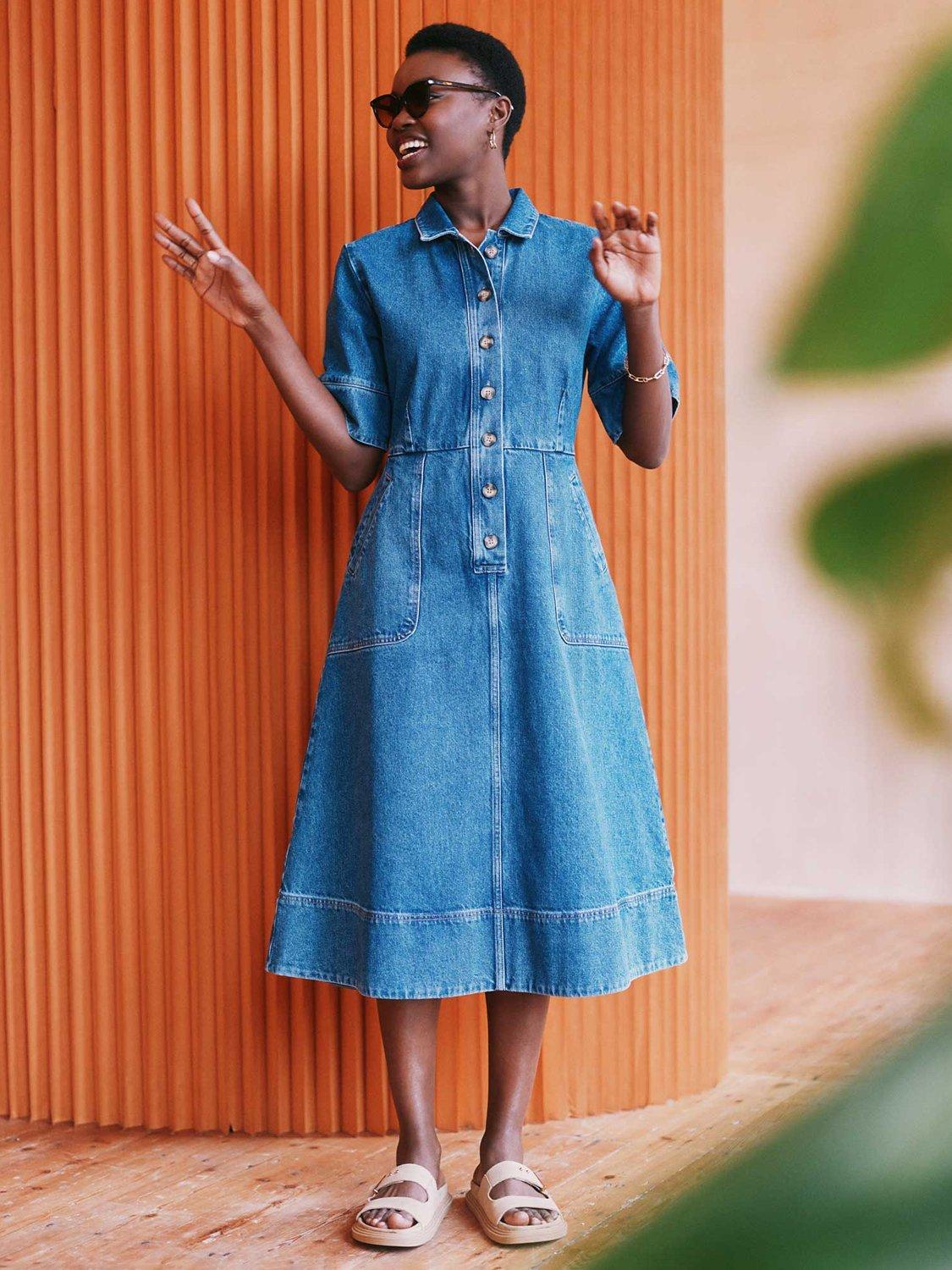 VIVERE Romy Denim Midi Shirt Dress, Blue