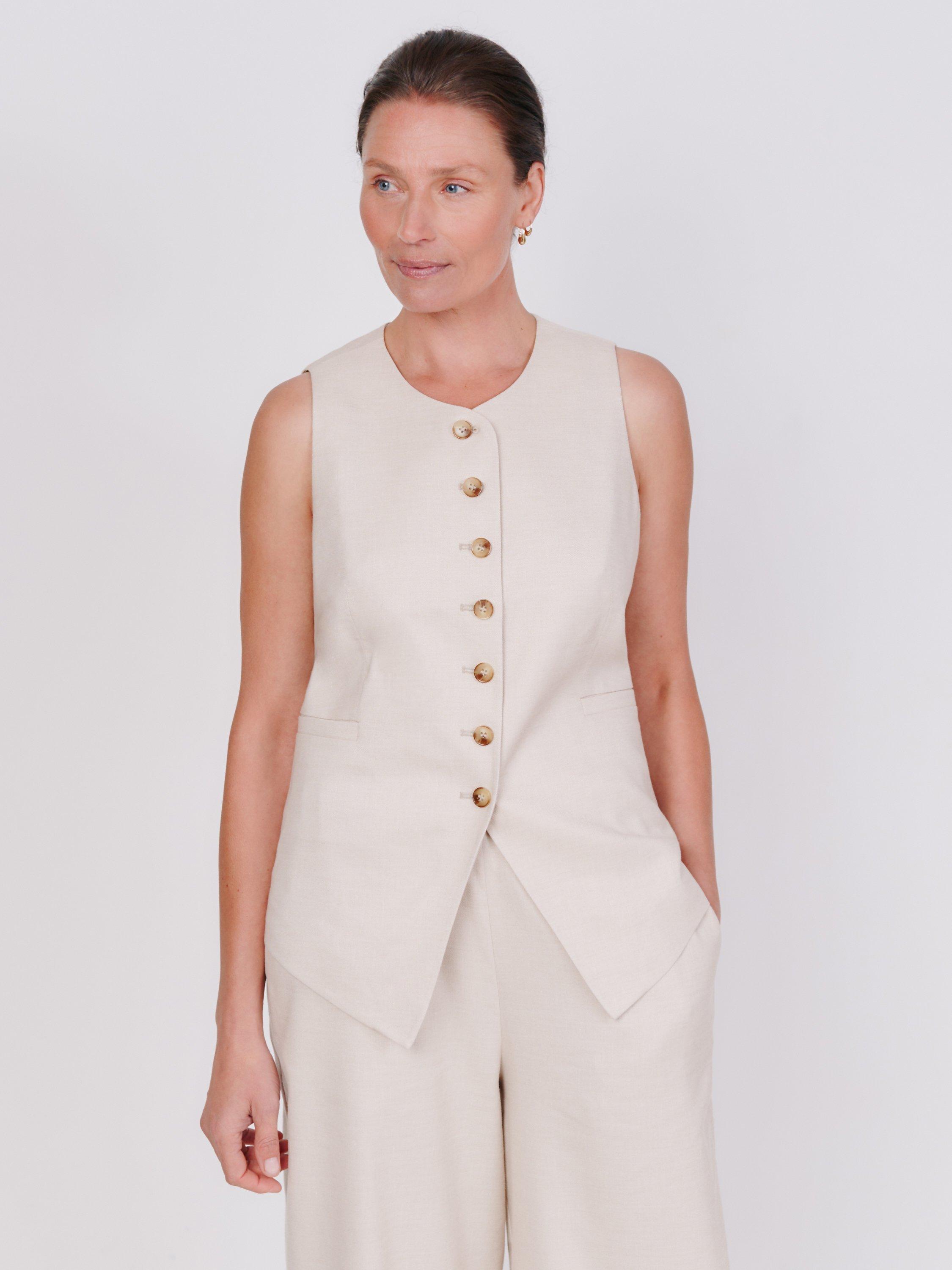 VIVERE Camilla Linen Blend Waistcoat, Oatmeal