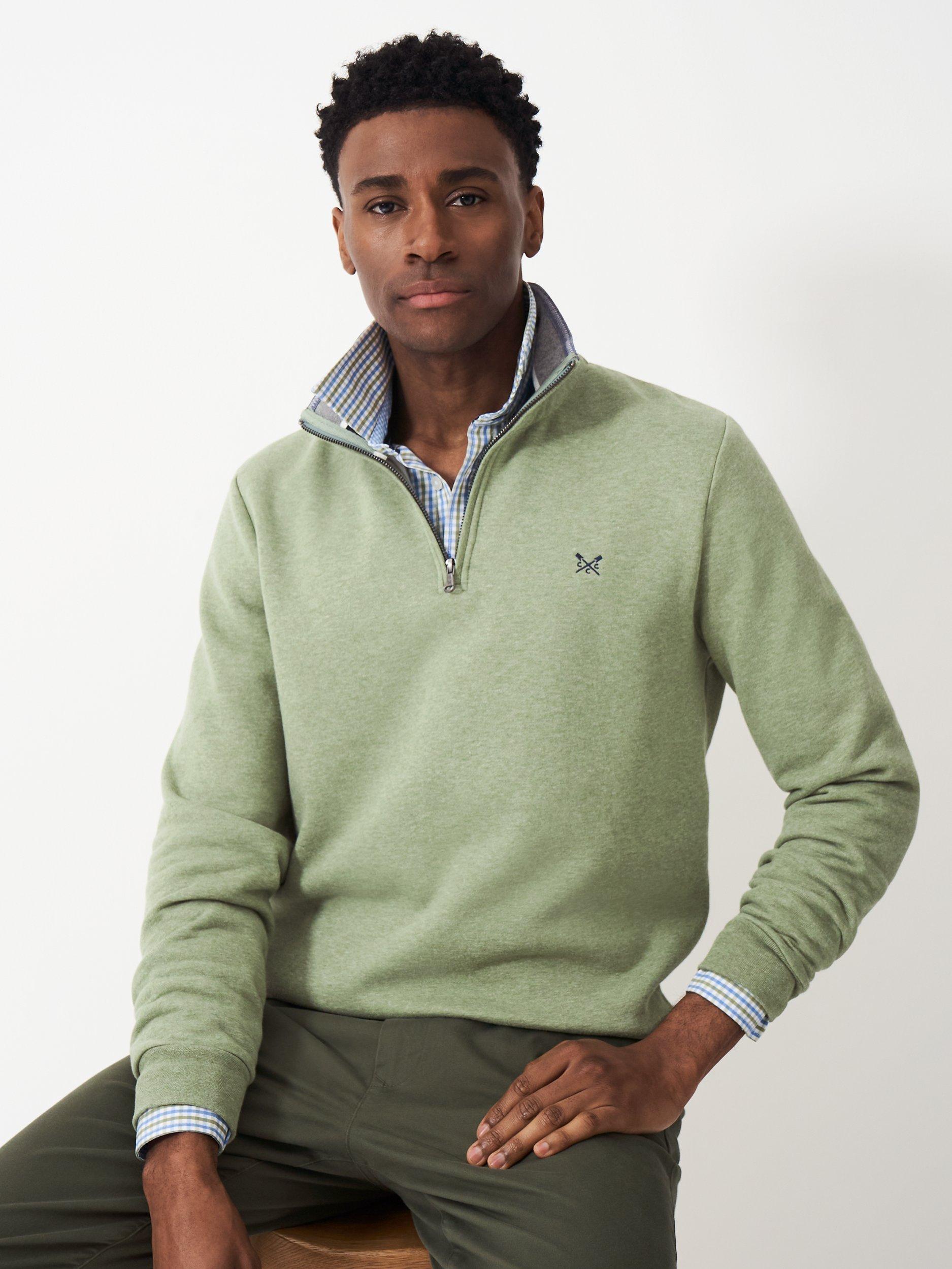 Crew Clothing Classic Half Zip Logo Jumper, Green