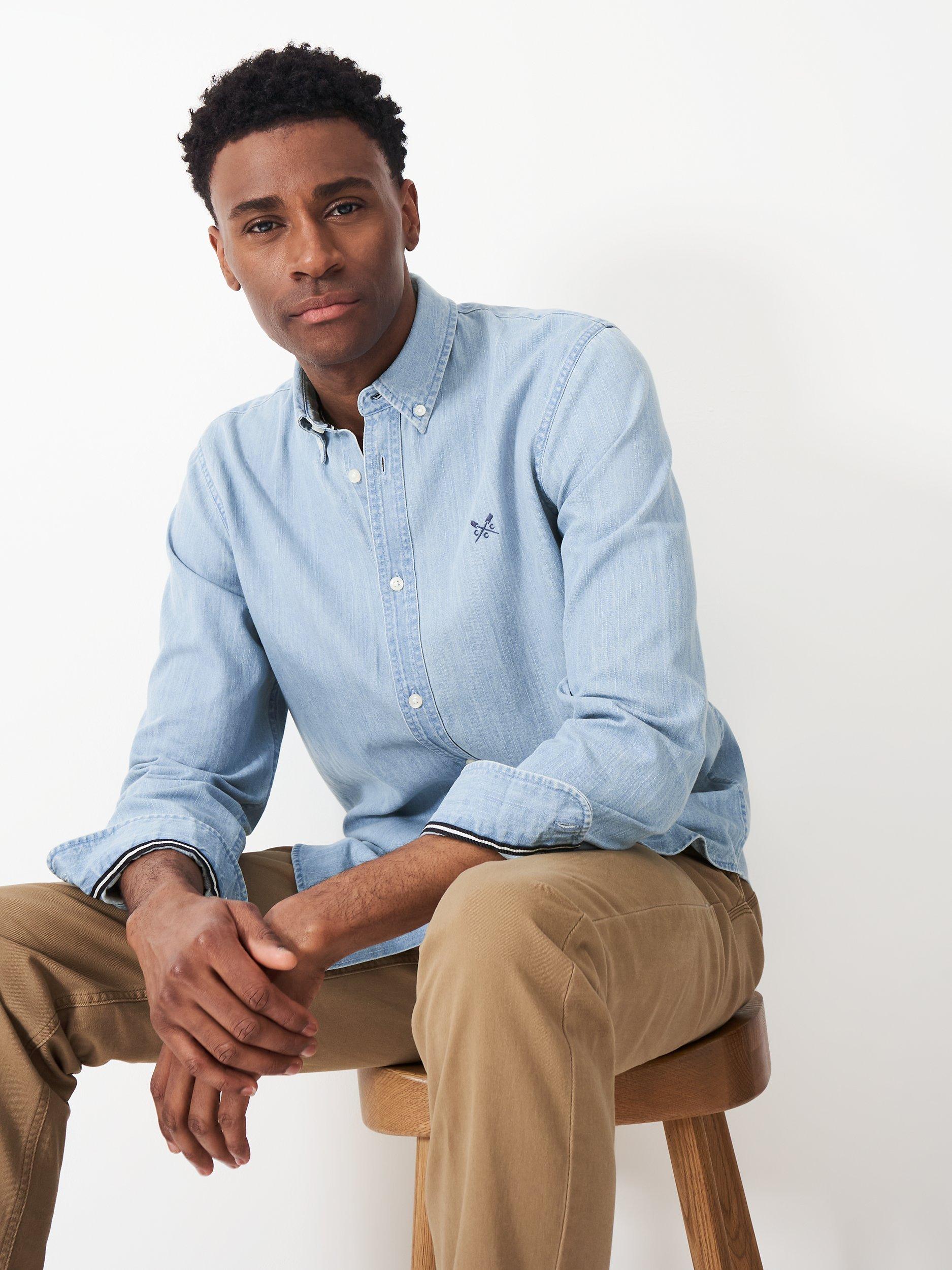 Crew Clothing Jasper Chambray Classic Shirt, Light Blue