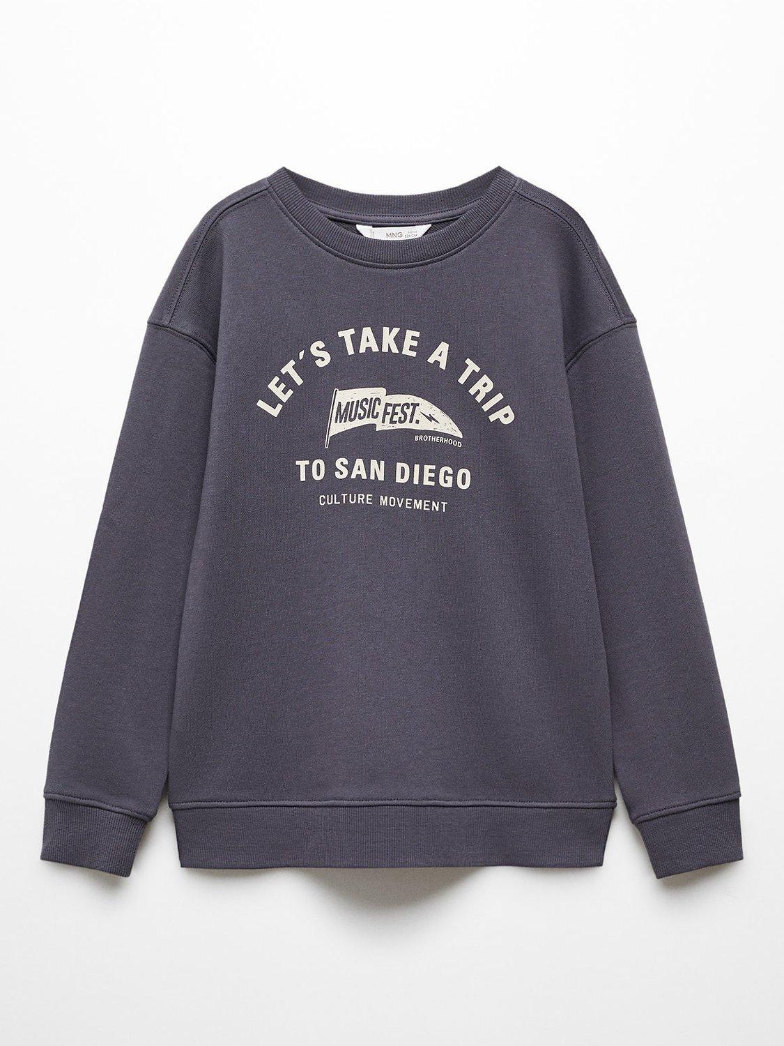 Mango Kids' Cotton Slogan Sweatshirt, Charcoal
