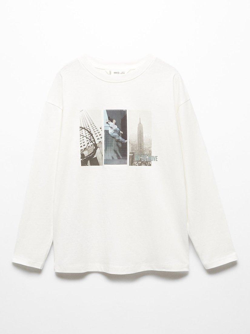 Mango Kids' New York Long Sleeve T-Shirt, Natural White