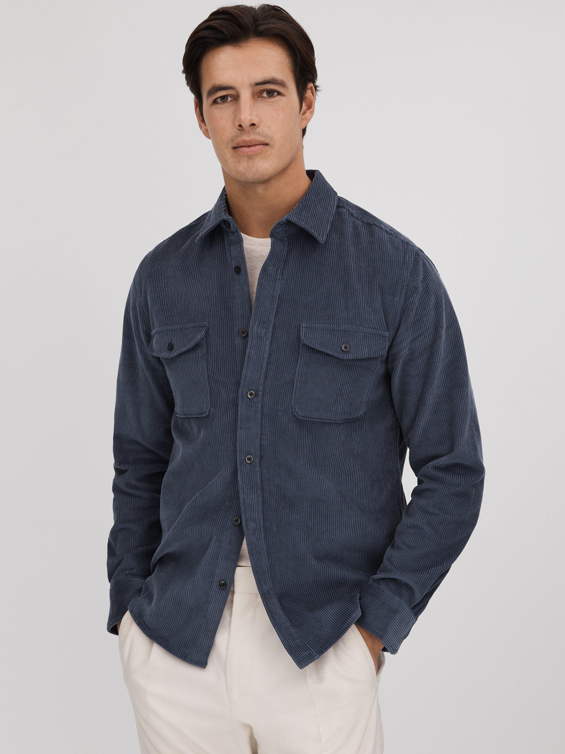 Reiss Bonucci Cord Shirt, Dark Airforce