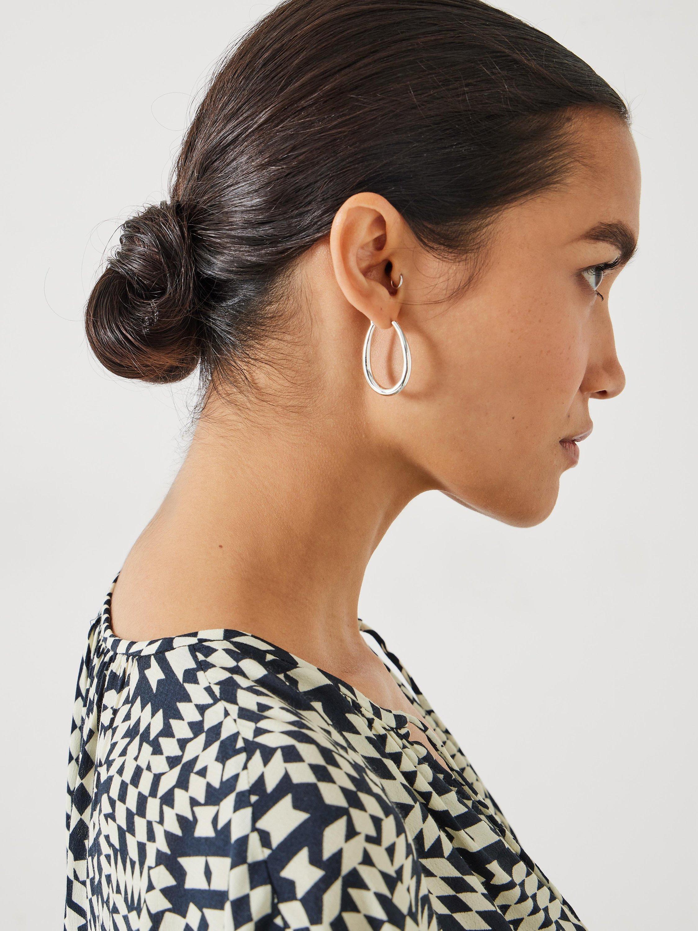 Product image 2 of 4, which shows HUSH Brooke Oval Hoop Earrings, Silver, One Size