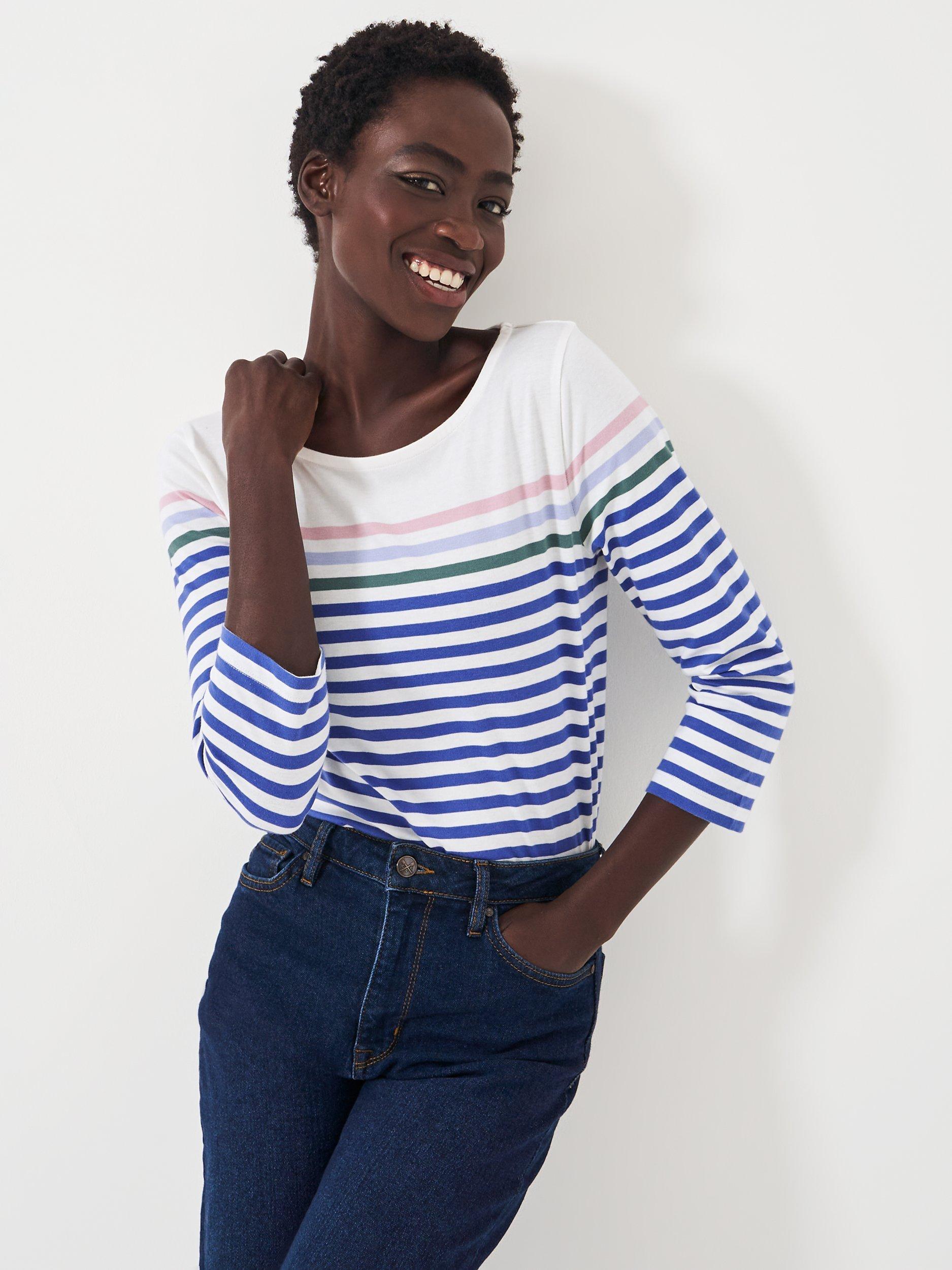 Crew Clothing Classic Breton Stripe Top, Multi Green