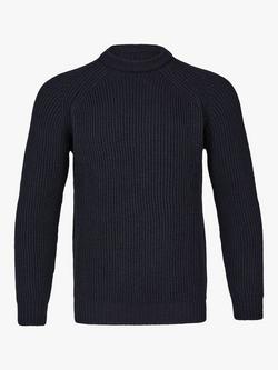 Celtic & Co. Merino Wool Ribbed Fisherman's Jumper - view 2, Dark Navy