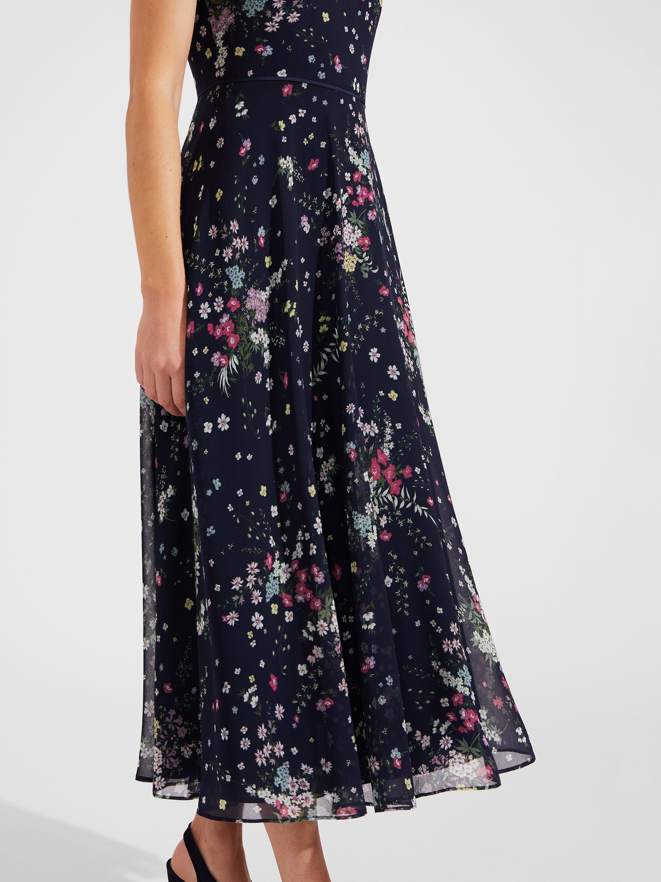 Hobbs Carly Floral Midi Dress, Navy/Multi, 12