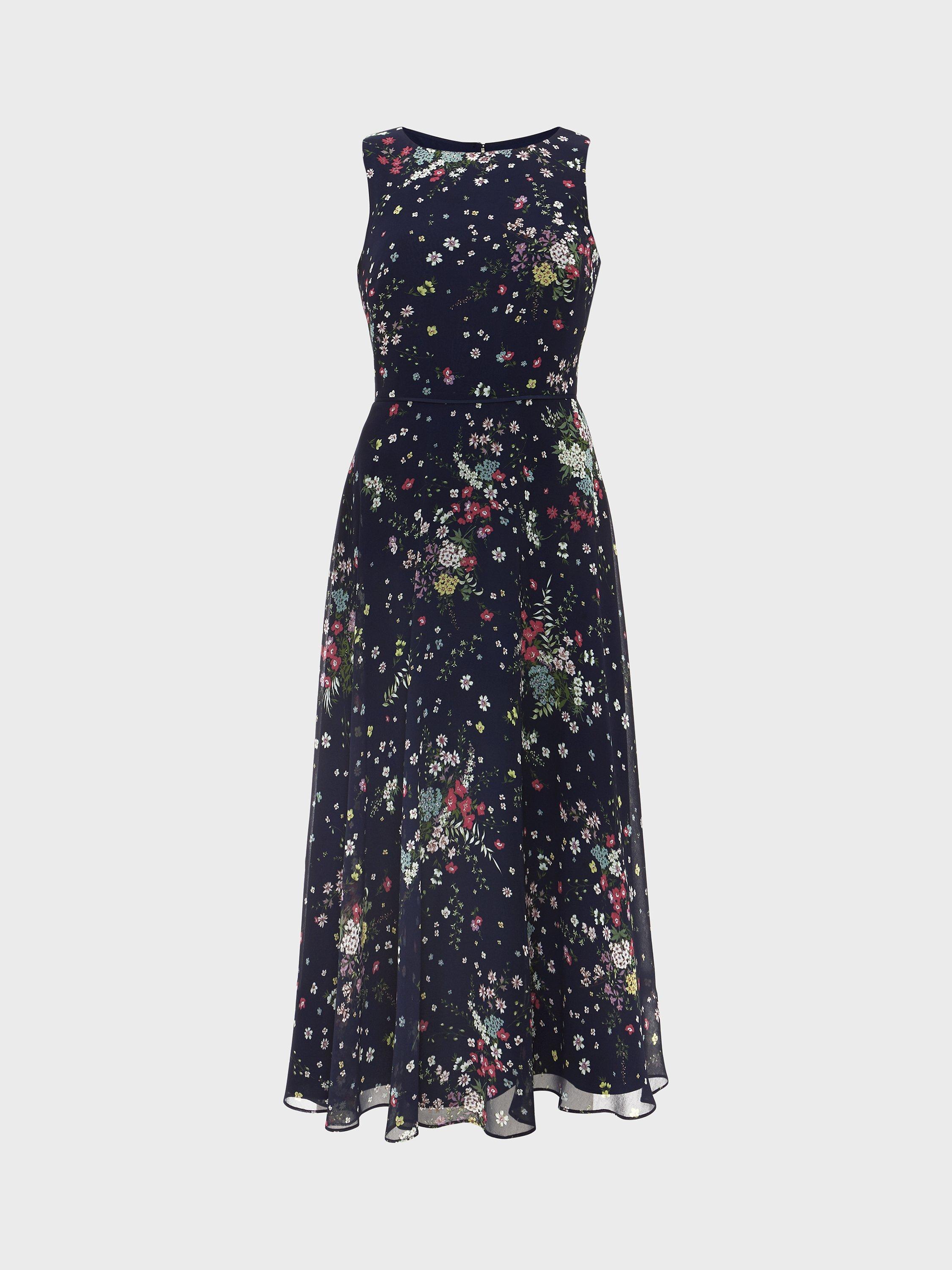 Hobbs Carly Floral Midi Dress, Navy/Multi, 12