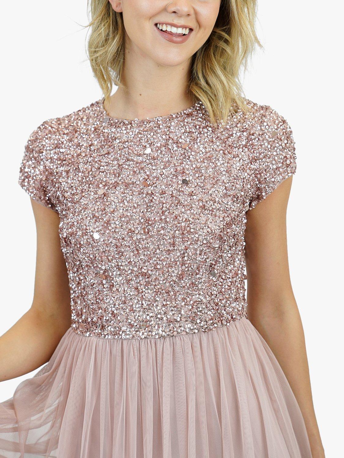 Lace Beads Picasso Embellished Bodice Maxi Dress Taupe