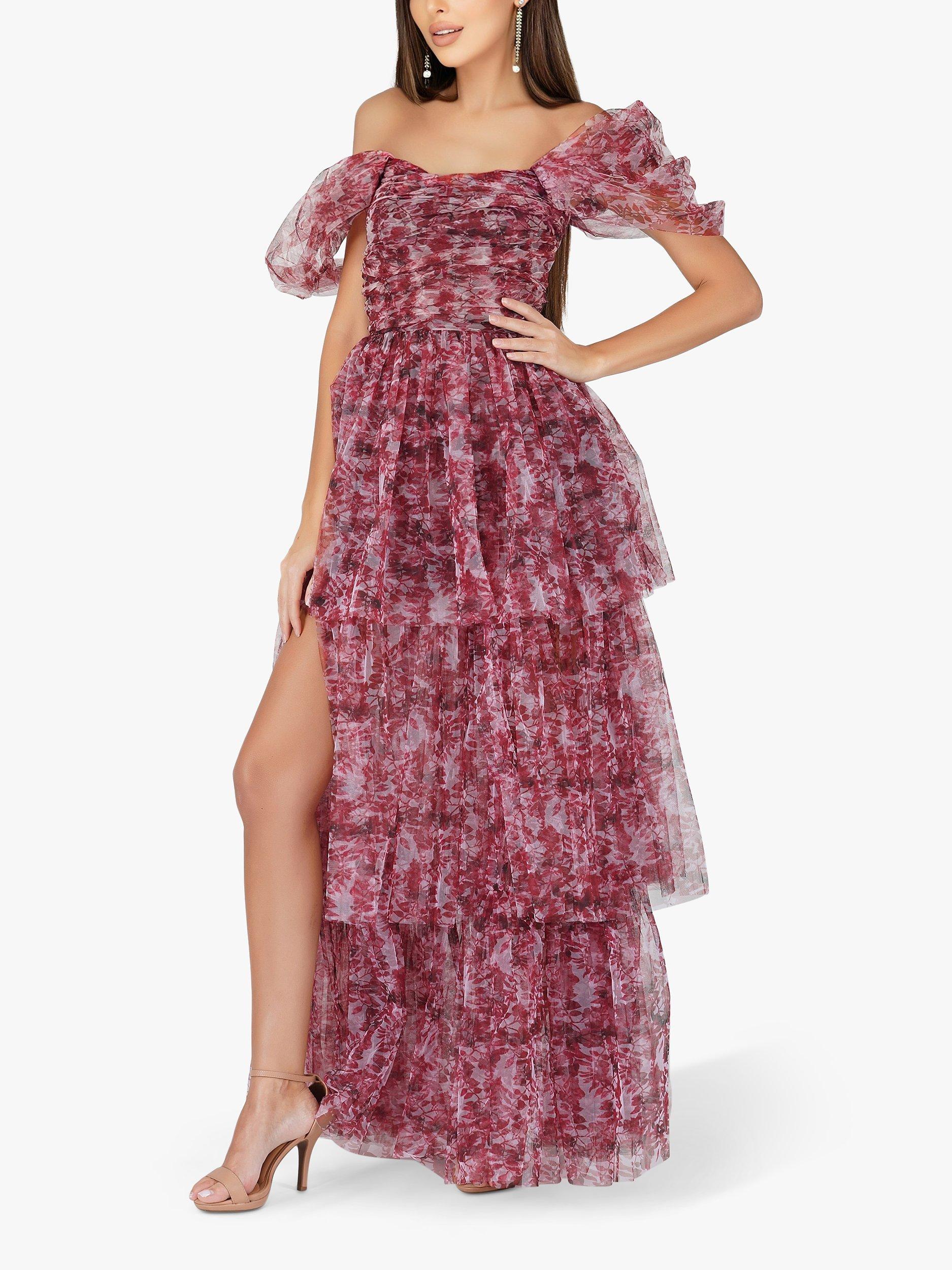 Burgundy tulle maxi dress best sale