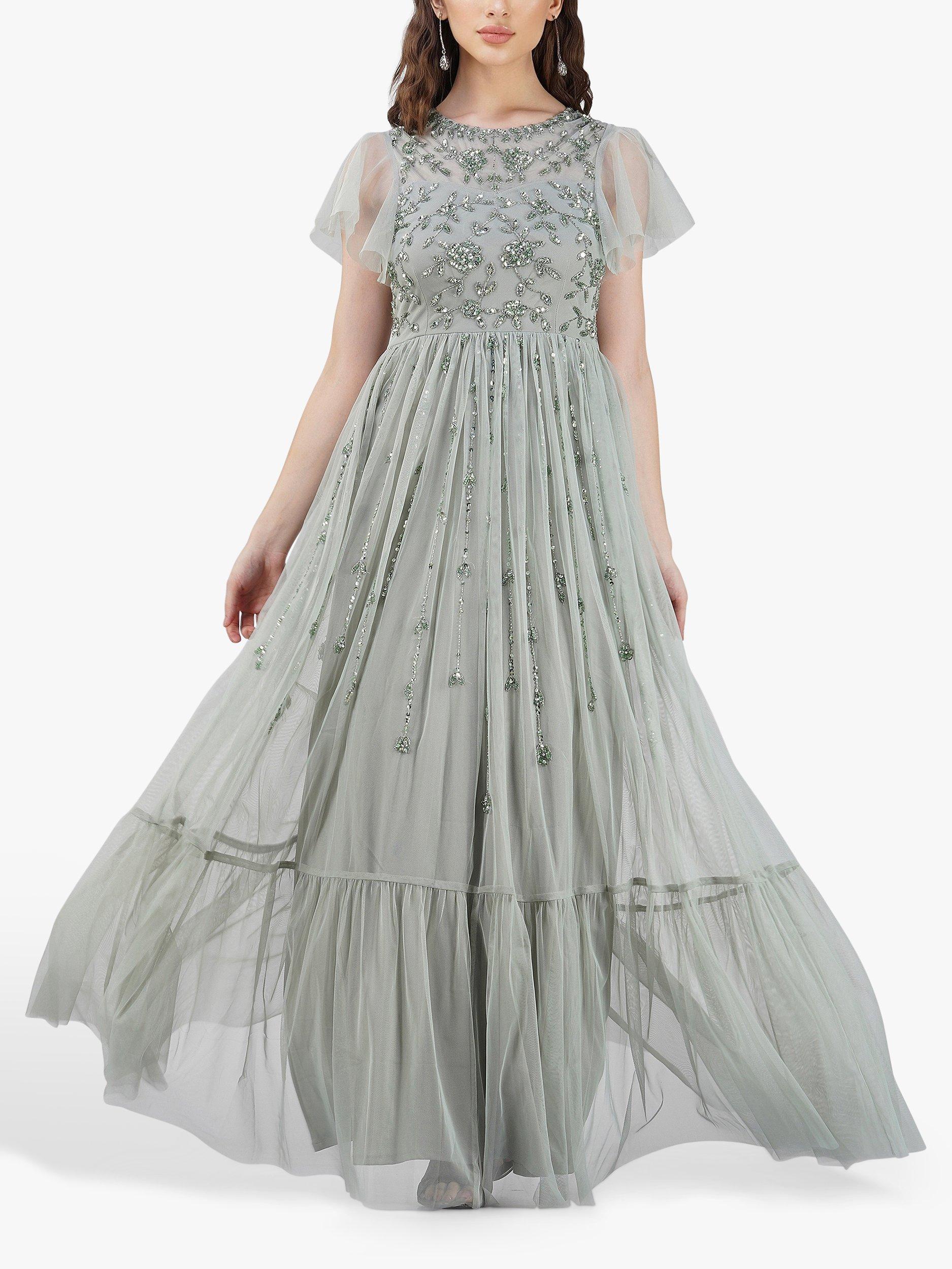 Lace & Beads Marly Embellished Maxi Dress, Sage