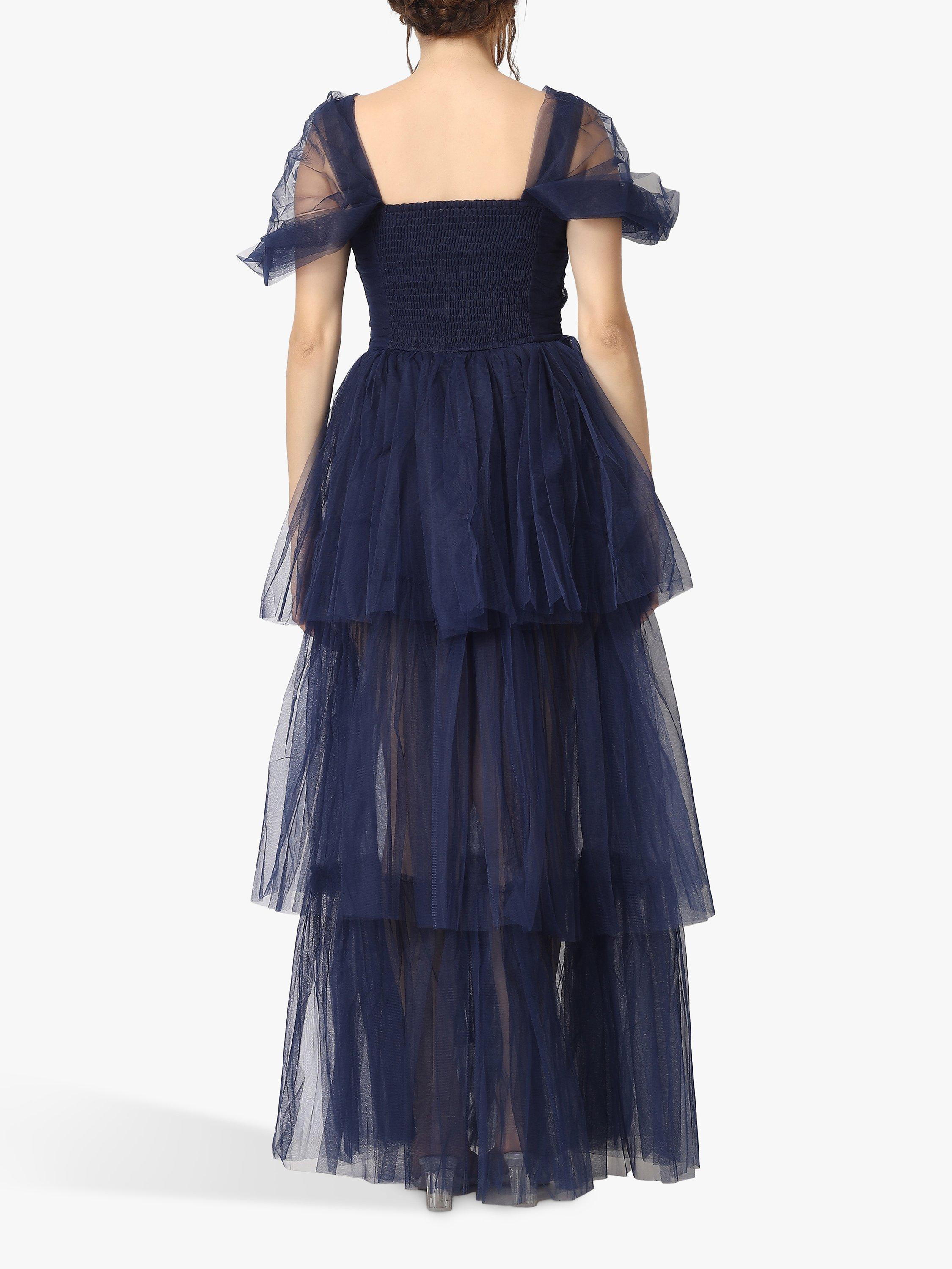 Lace Beads Sydney Tulle Tiered Maxi Dress Galactic Cobalt