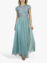 Lace Beads Picasso Embellished Bodice Maxi Dress Taupe