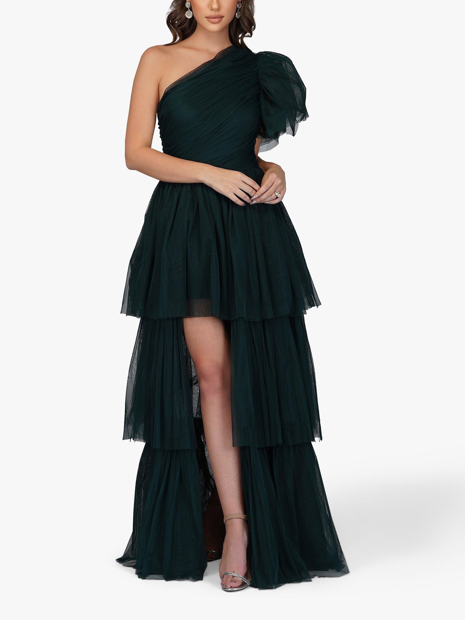 One shoulder tulle maxi dress online