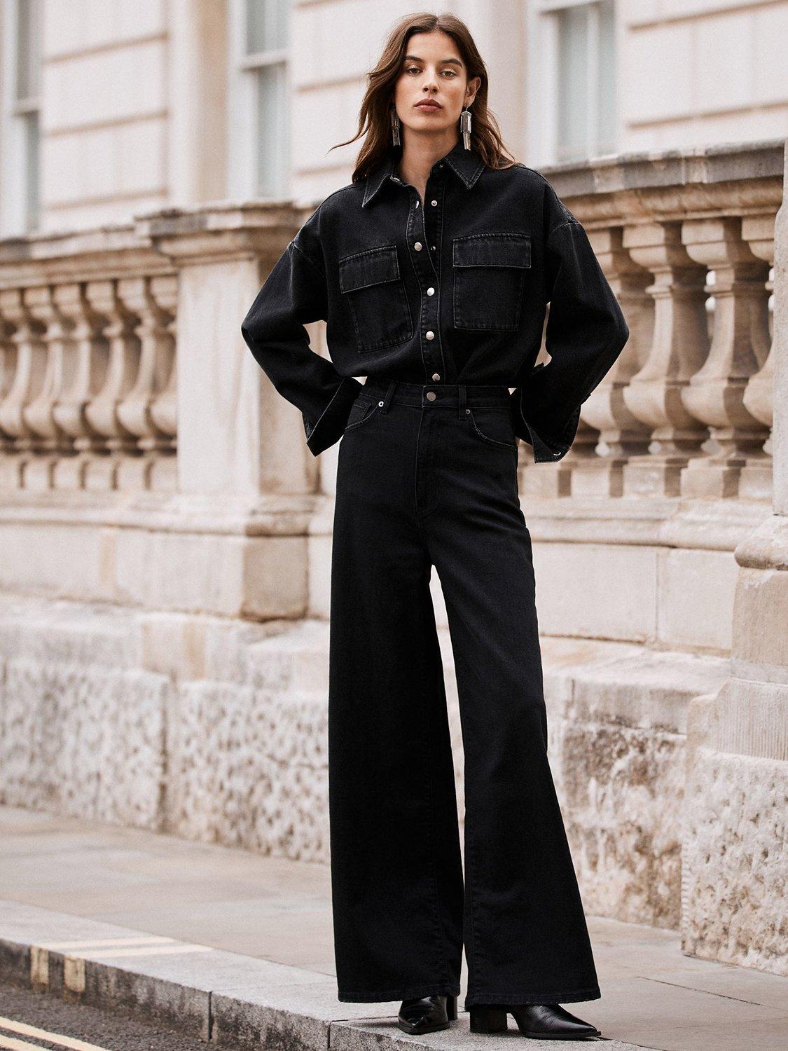 Mint Velvet Super Soft Wide Leg Jeans, Black