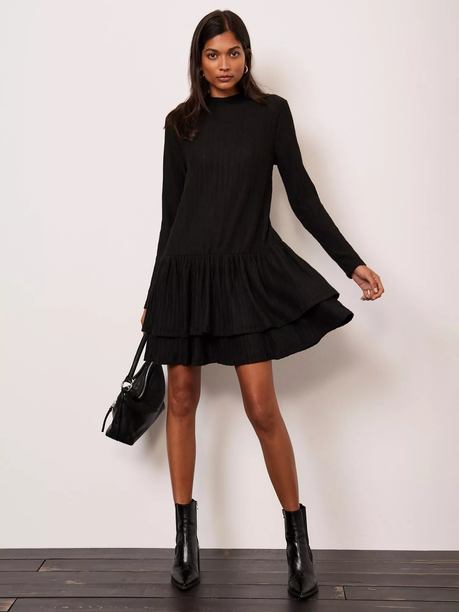 Mint Velvet Crinkle Mini Dress Black