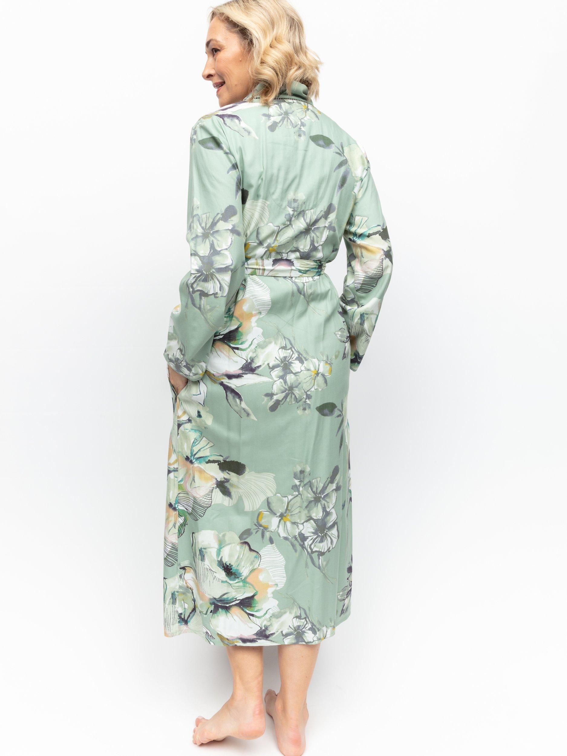 Product image 2 of 2, which shows Cyberjammies Julia Floral Print Long Dressing Gown, Sage Green/Multi, 28