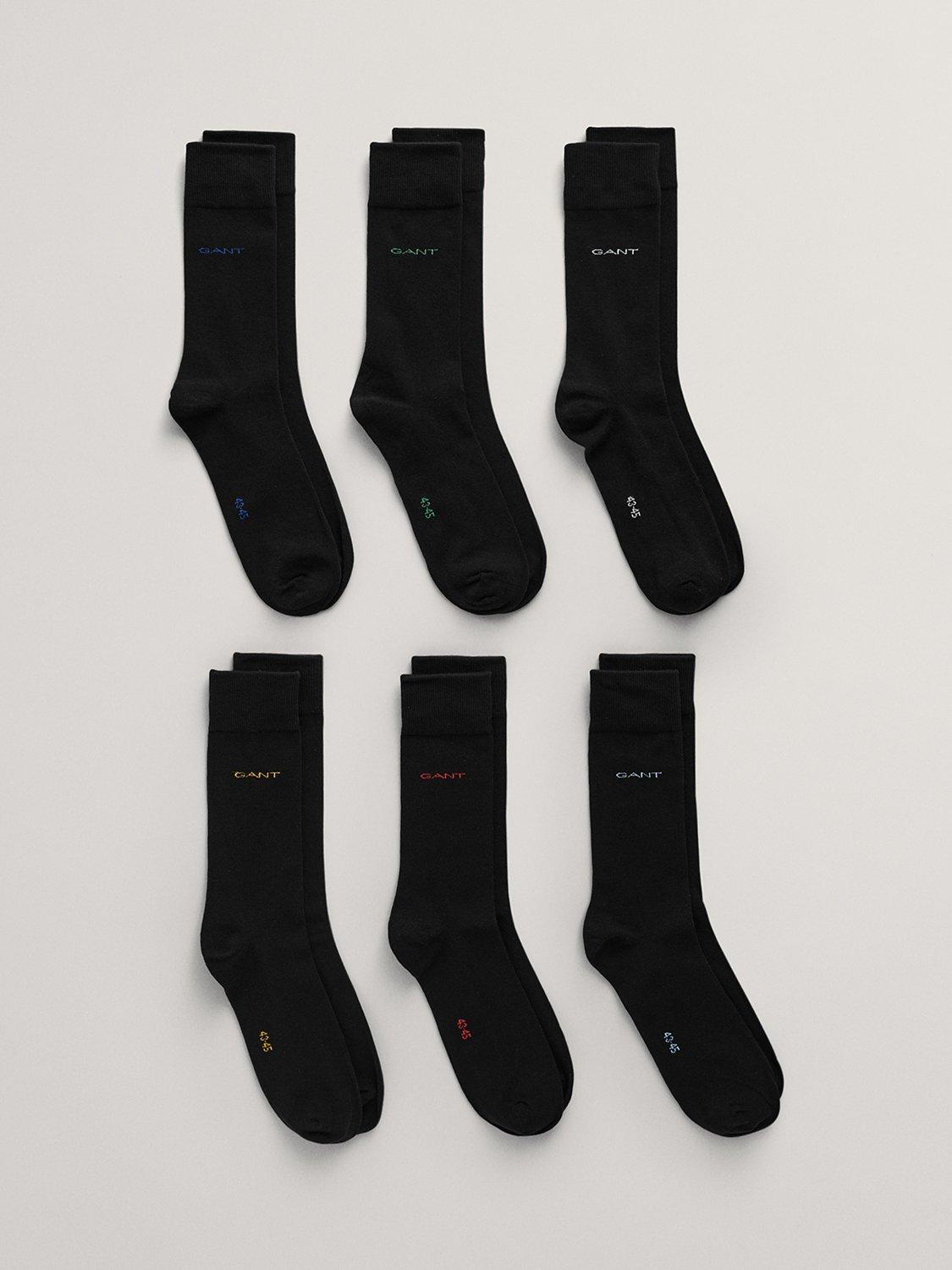 Product image 1 of 1, which shows GANT Soft Cotton Blend Ankle Socks, Pack of 6, Black, S-M