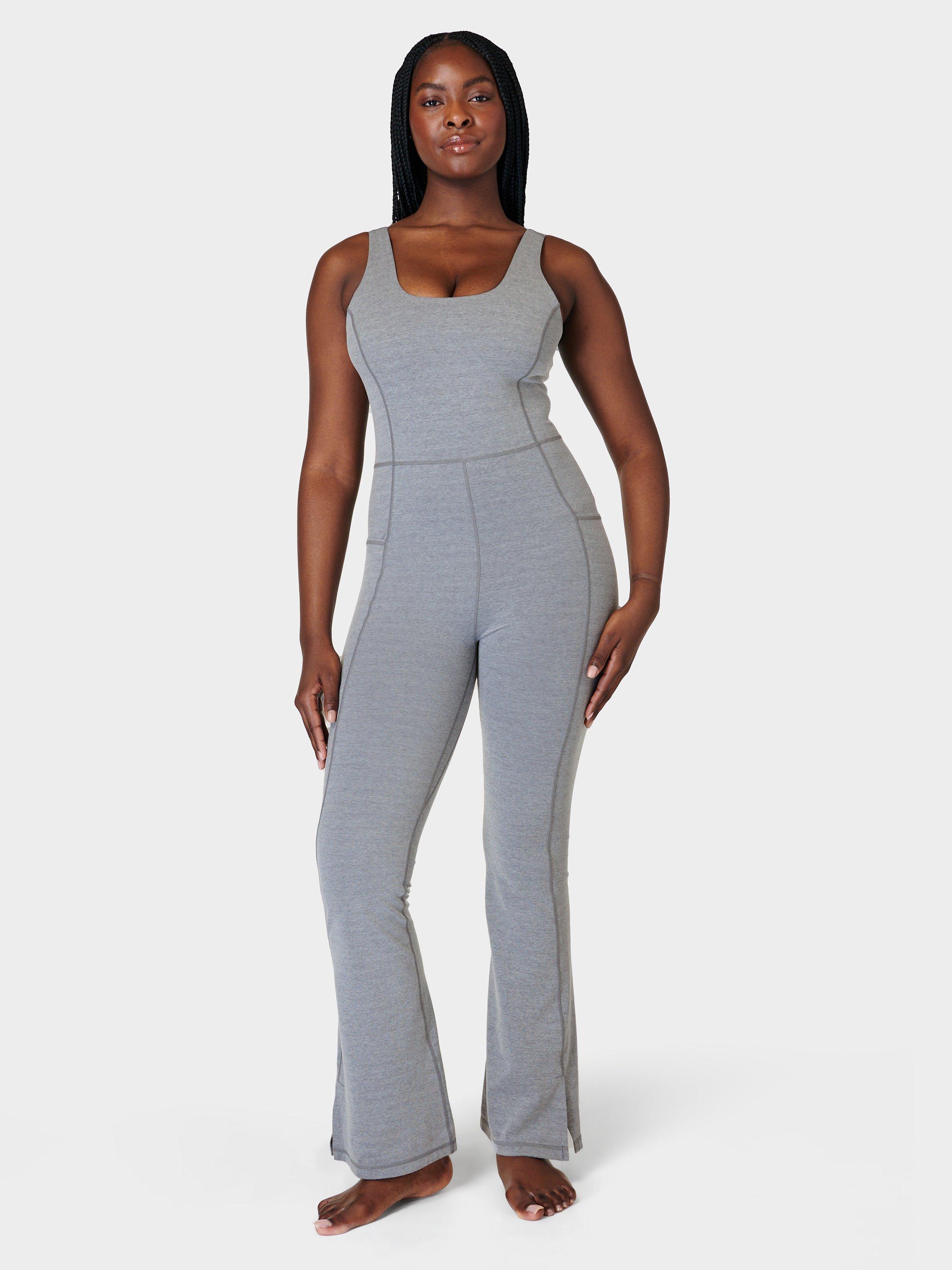 Sweaty Betty Super Soft Flare Jumpsuit, Medium Grey Marl