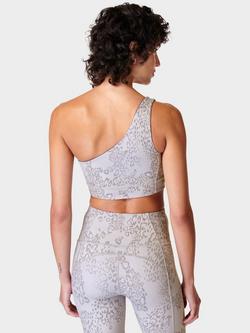 Sweaty Betty Super Soft Asymmetric Reversible Sports Bra, Urbangrey Leopard - view 2, Urbangrey Leopard