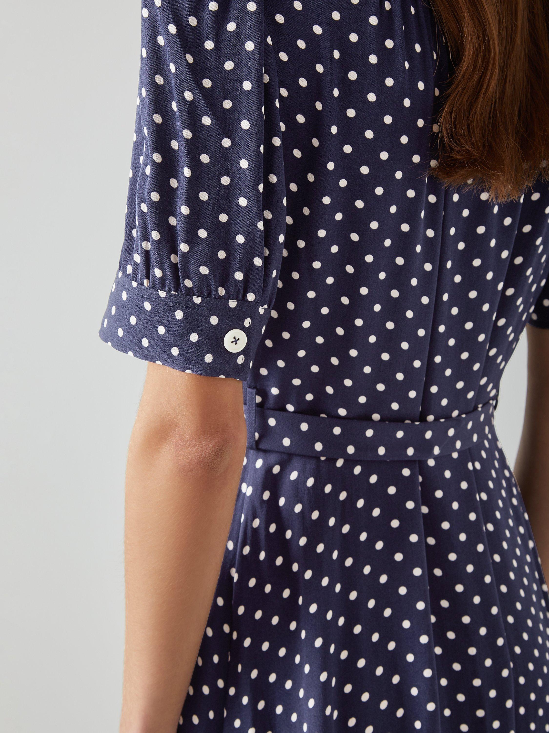 Product image 3 of 4, which shows L.K.Bennett Valerie Spot Print Shirt Midi Dress, Navy/Cream, 12