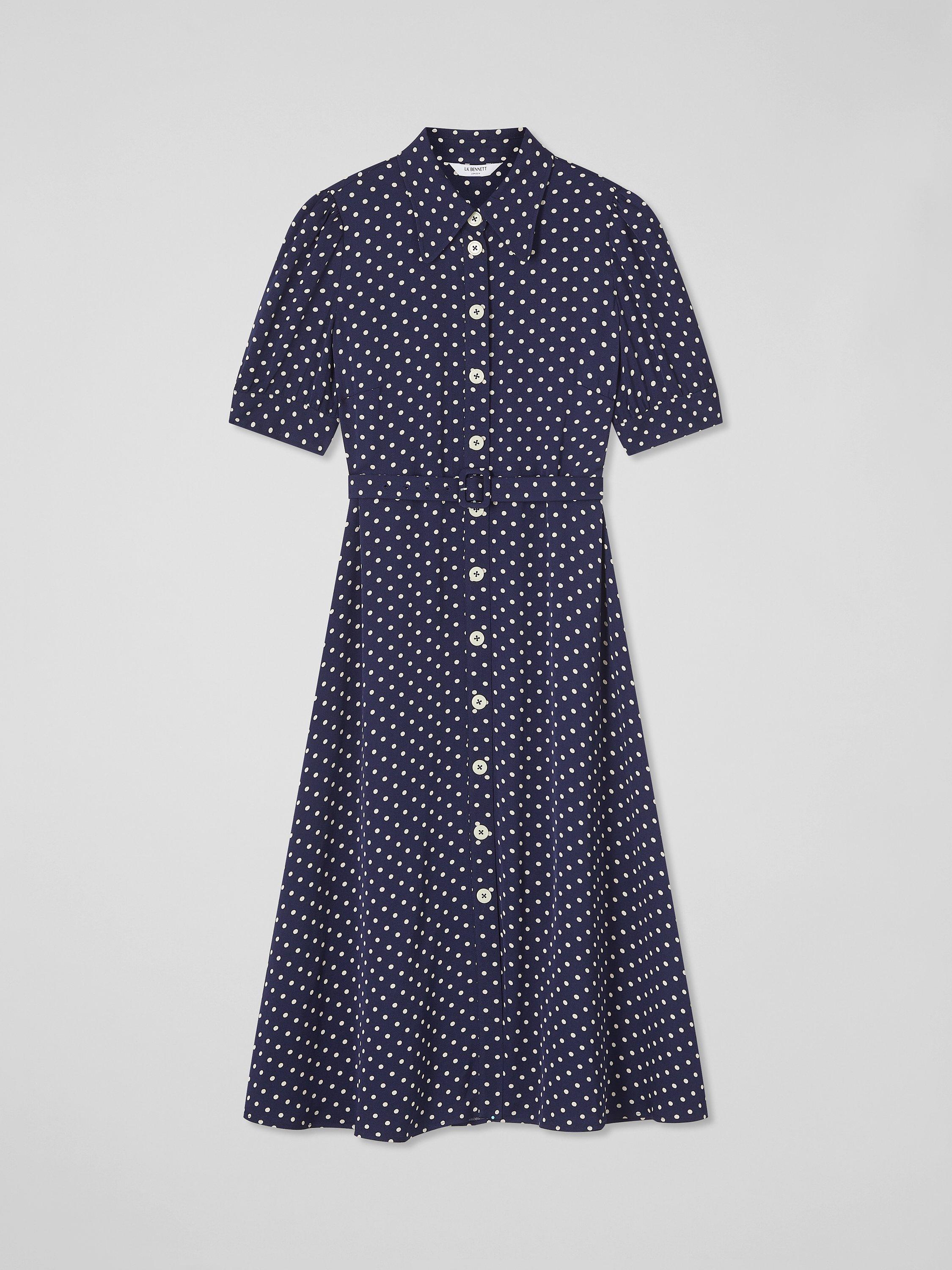 Lk bennett navy polka dot dress best sale