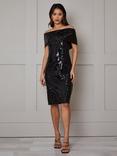 Chi Chi London Sequin Bardot Dress, Black