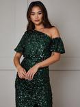 Chi Chi London Sequin Midi Dress, Green