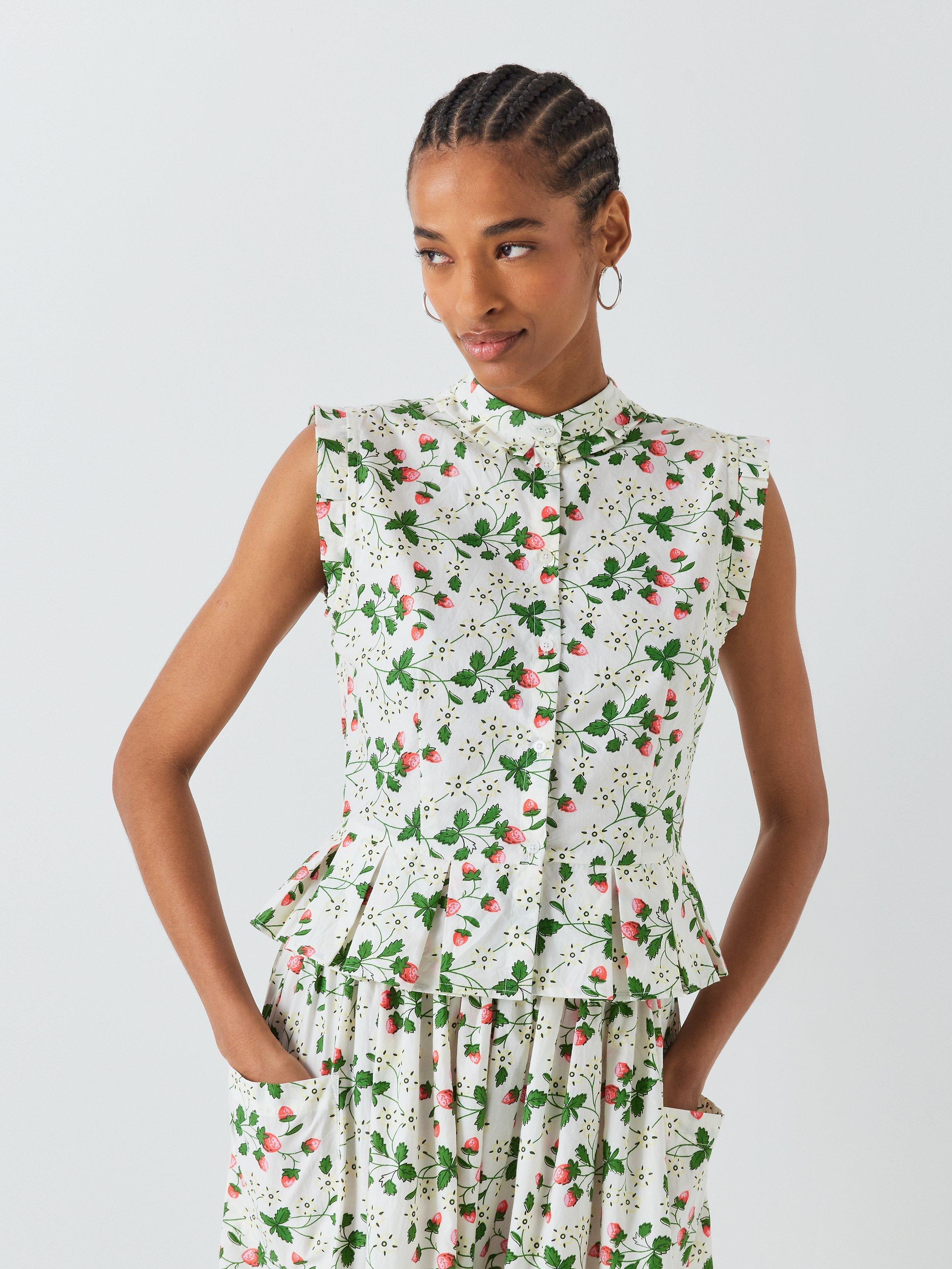 Batsheva x Laura Ashley Mared Strawberry Field Shirt, White/Multi