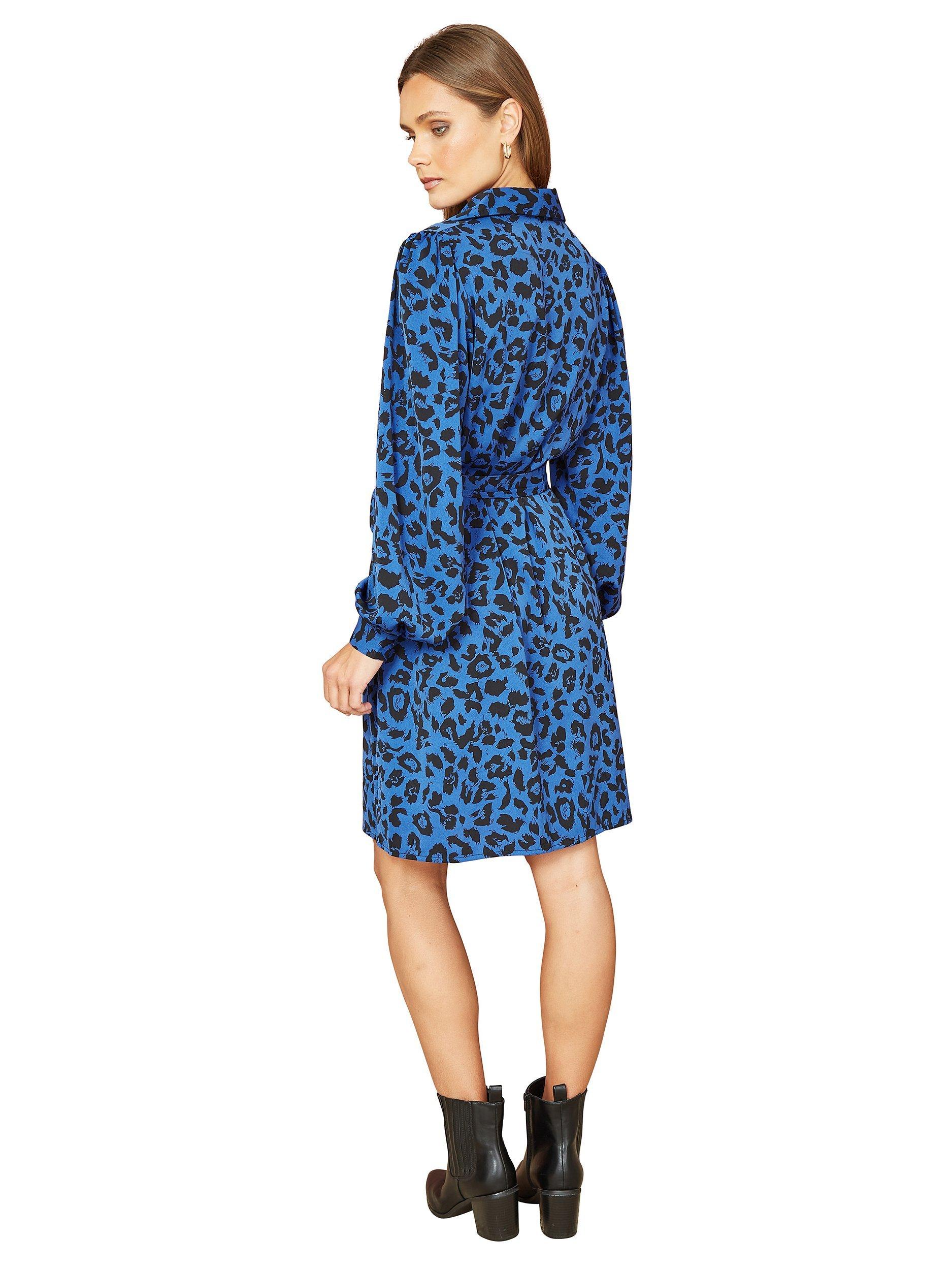 Product image 2 of 3, which shows Mela London Animal Print Shirt Dress, Blue/Black, 8