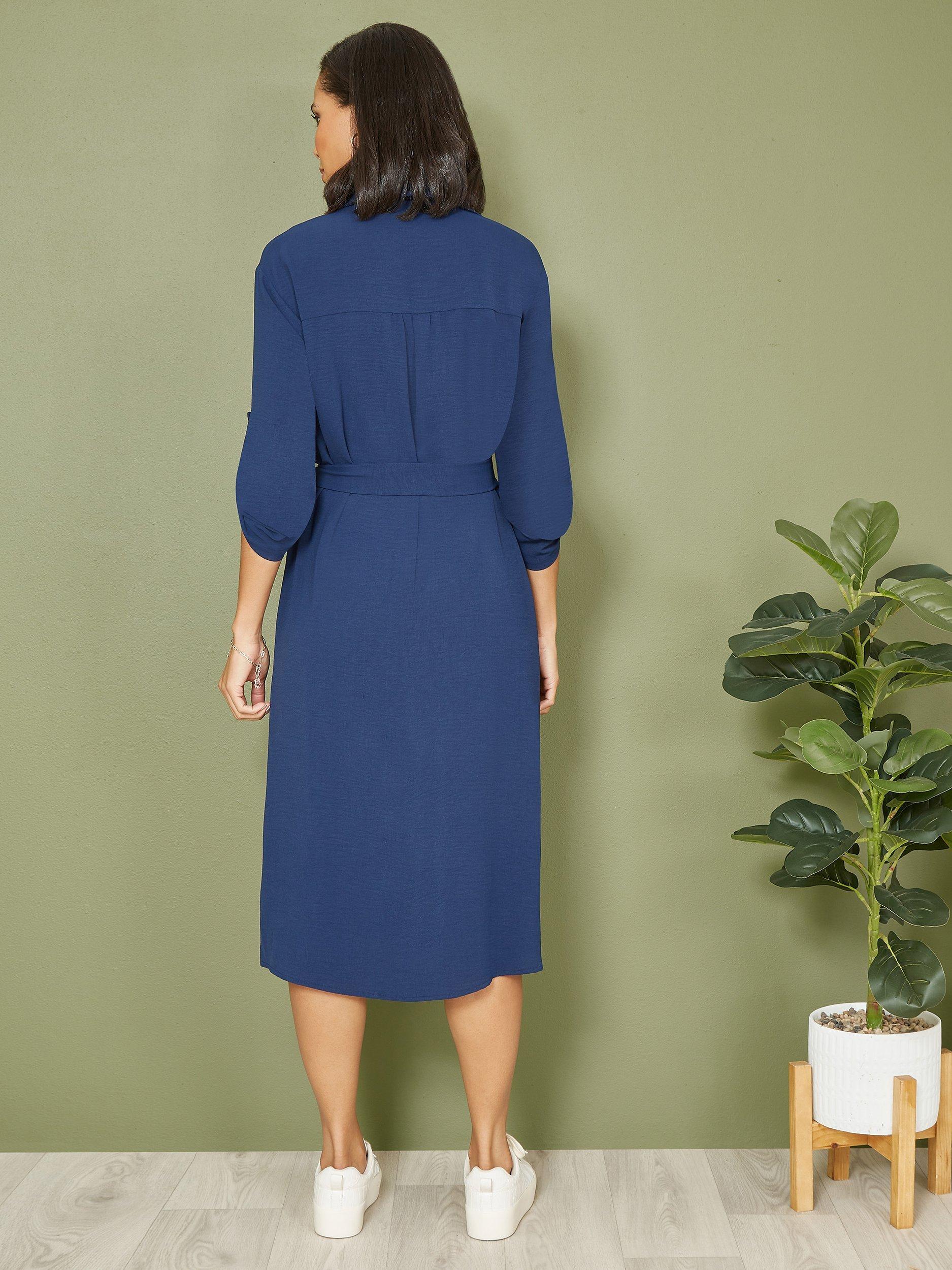 Product image 3 of 4, which shows Mela London Midi Shirt Dress, Navy, 8