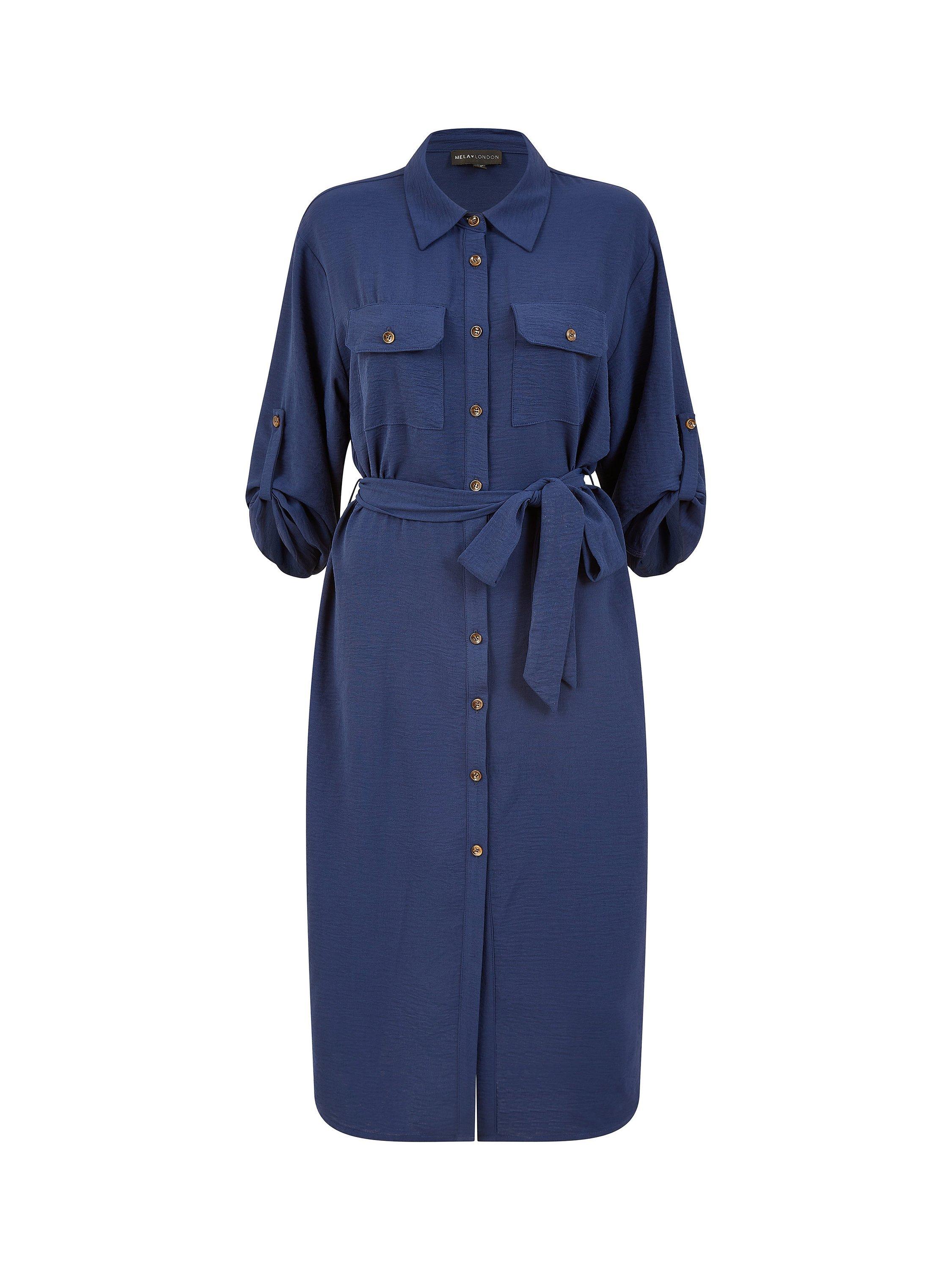 Product image 4 of 4, which shows Mela London Midi Shirt Dress, Navy, 8