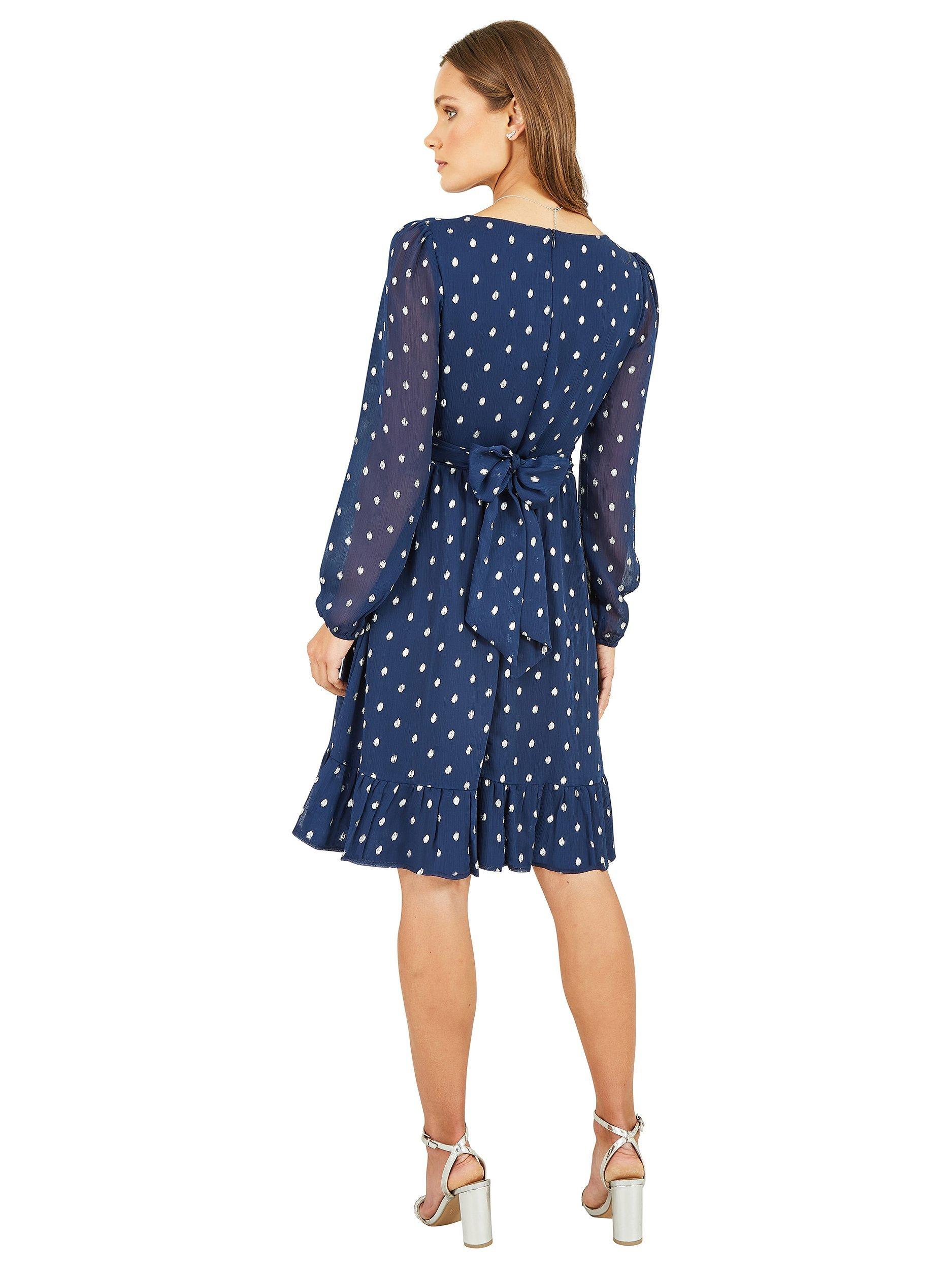 Product image 3 of 4, which shows Mela London Foil Print Skater Dress, Navy, 8