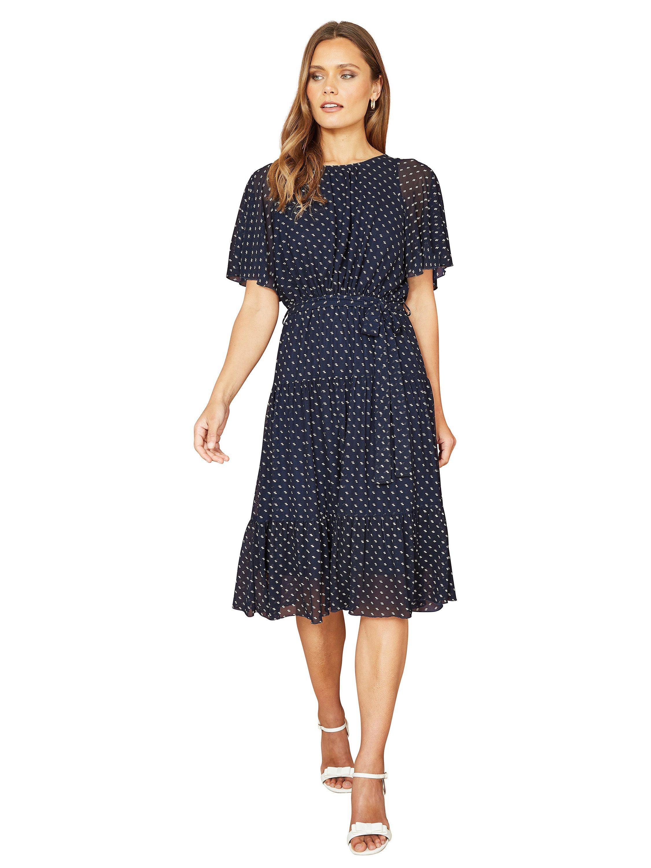 Product image 2 of 4, which shows Mela London Dot Print Mesh Dress, Navy, 18