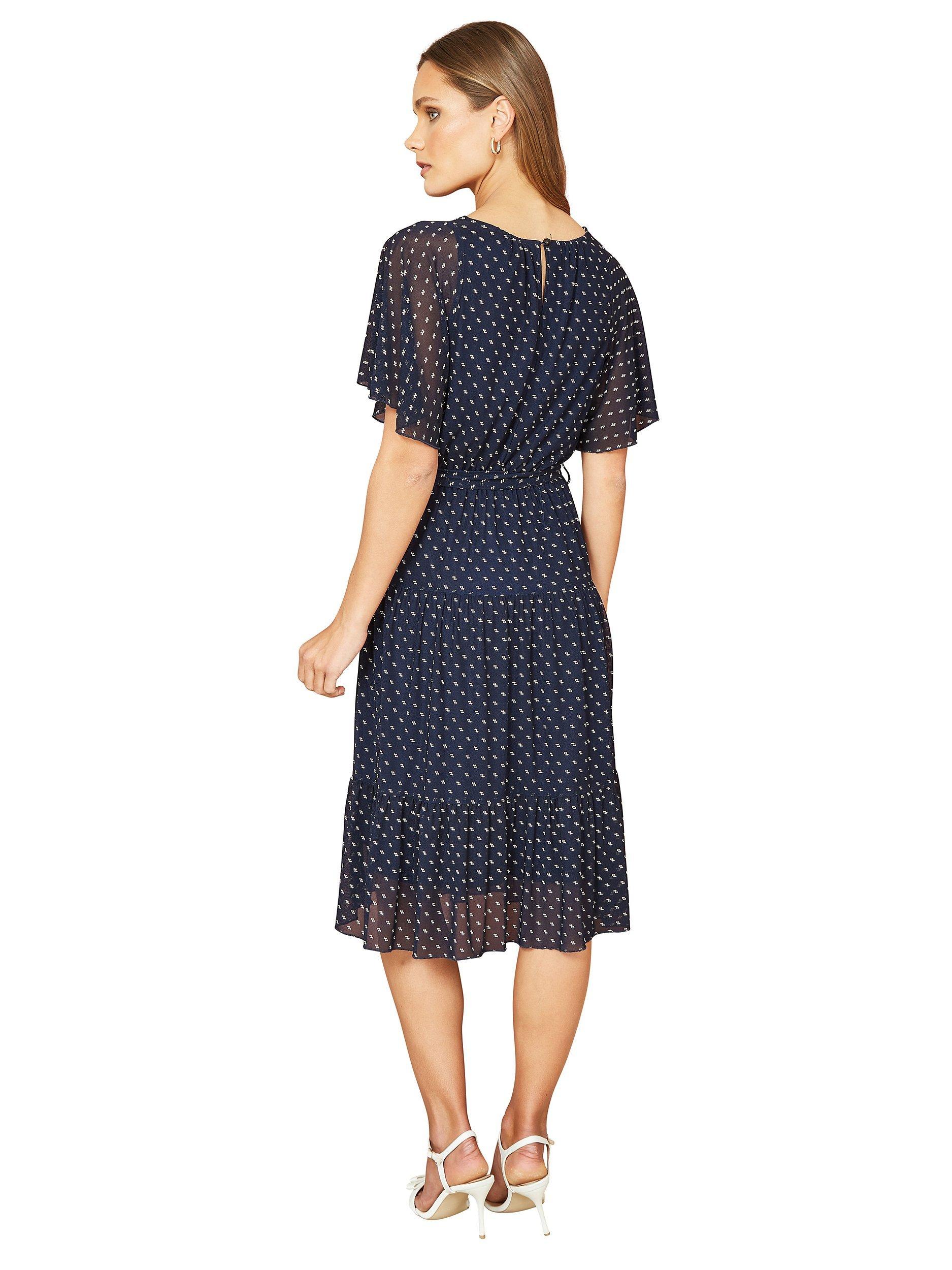 Product image 3 of 4, which shows Mela London Dot Print Mesh Dress, Navy, 18