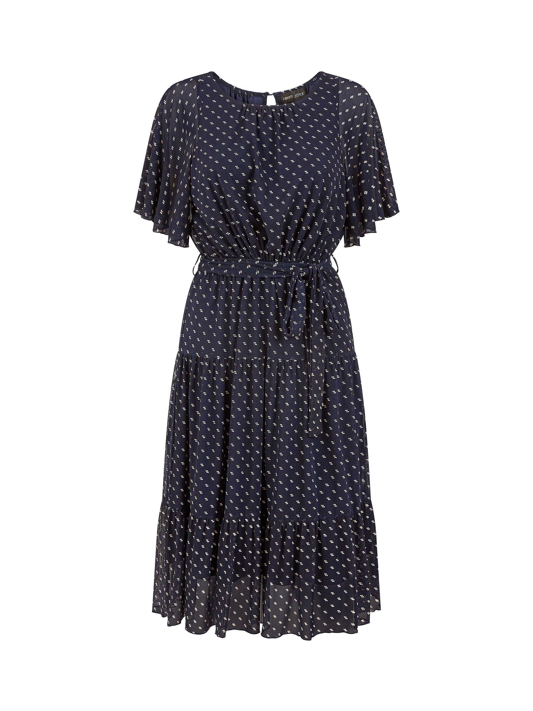 Product image 4 of 4, which shows Mela London Dot Print Mesh Dress, Navy, 18