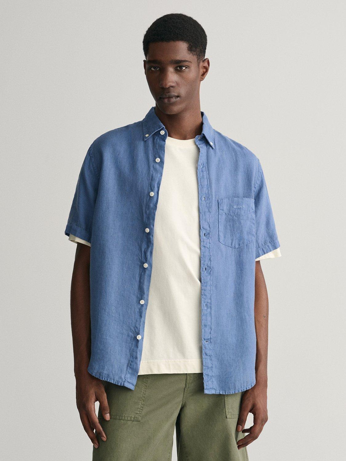 GANT Linen Short Sleeve Shirt, Blue, S