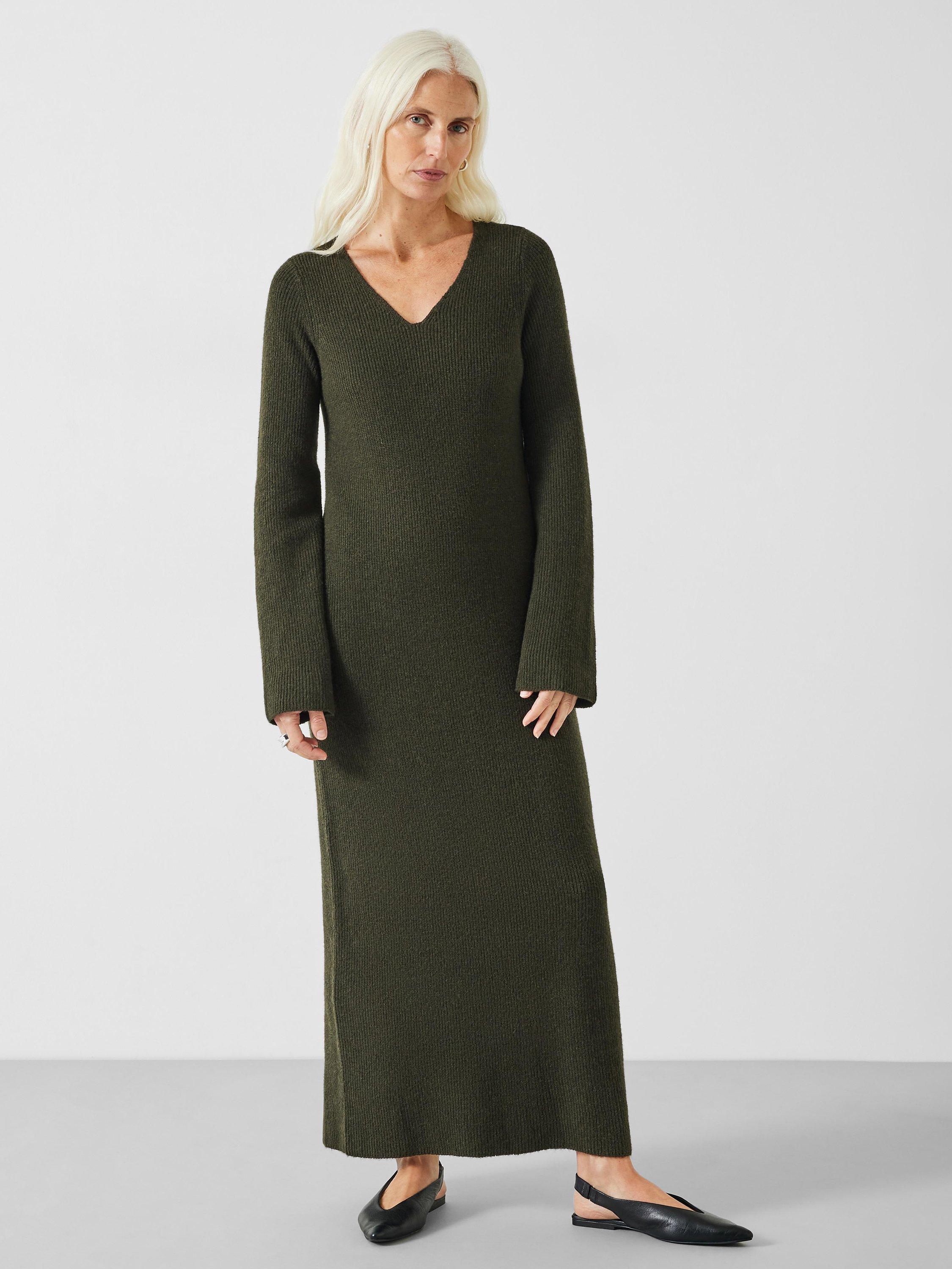 Product image 1 of 5, which shows HUSH Uralla Rib Knit Maxi Dress, Dark Olive Green, 8