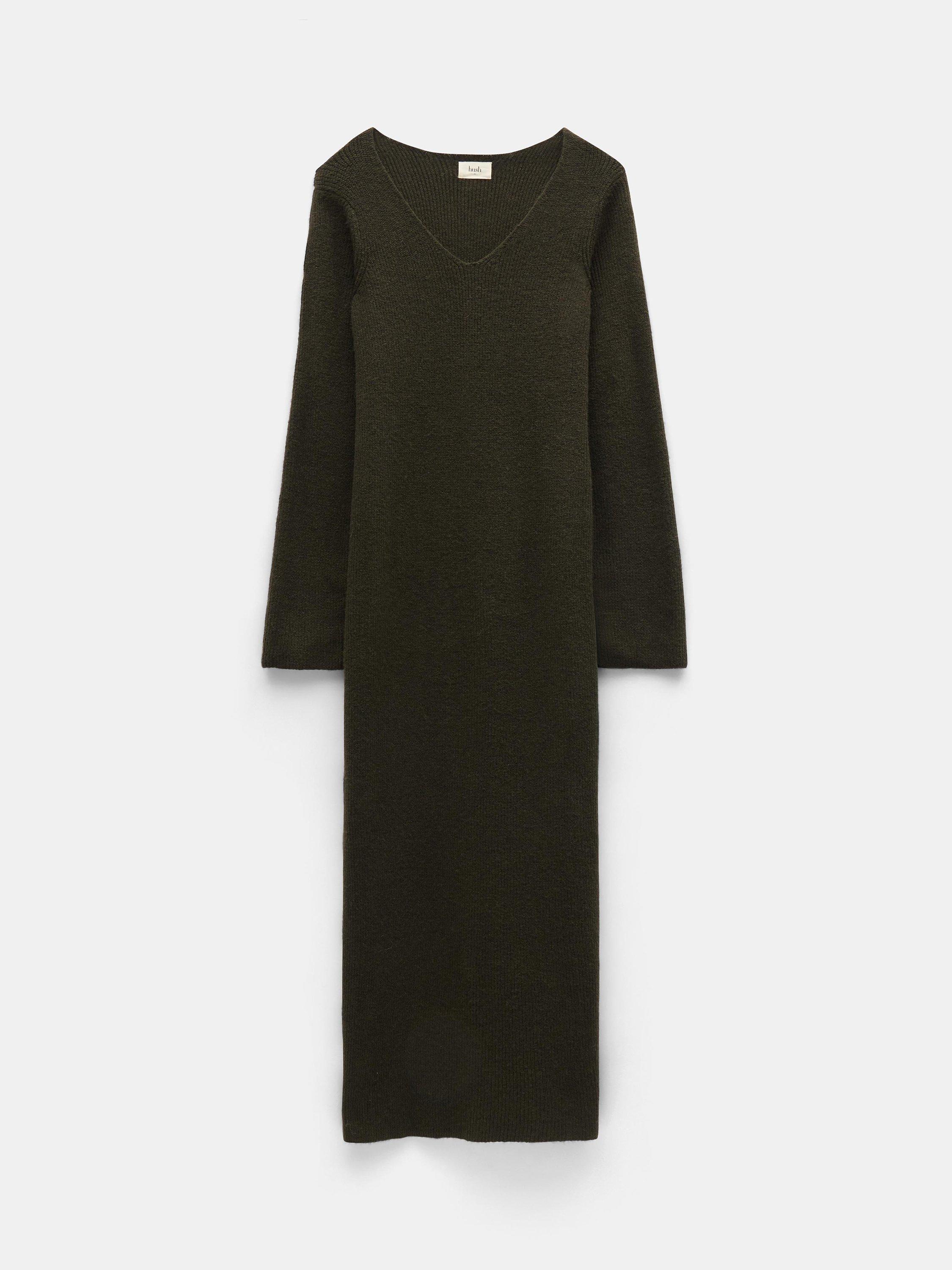 Product image 5 of 5, which shows HUSH Uralla Rib Knit Maxi Dress, Dark Olive Green, 8