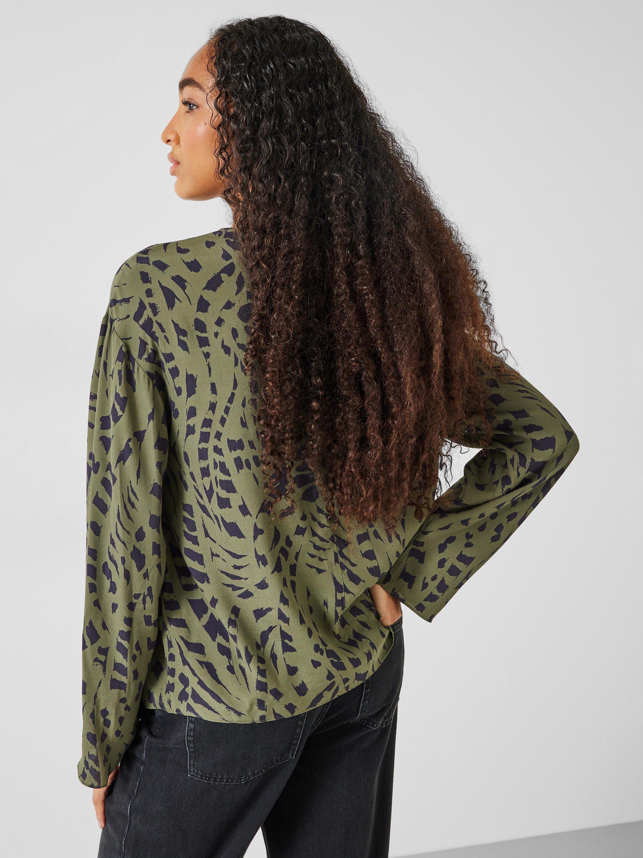 Product image 3 of 5, which shows HUSH Sofia Ecovero Draped Blouse, Khaki Mark, 4