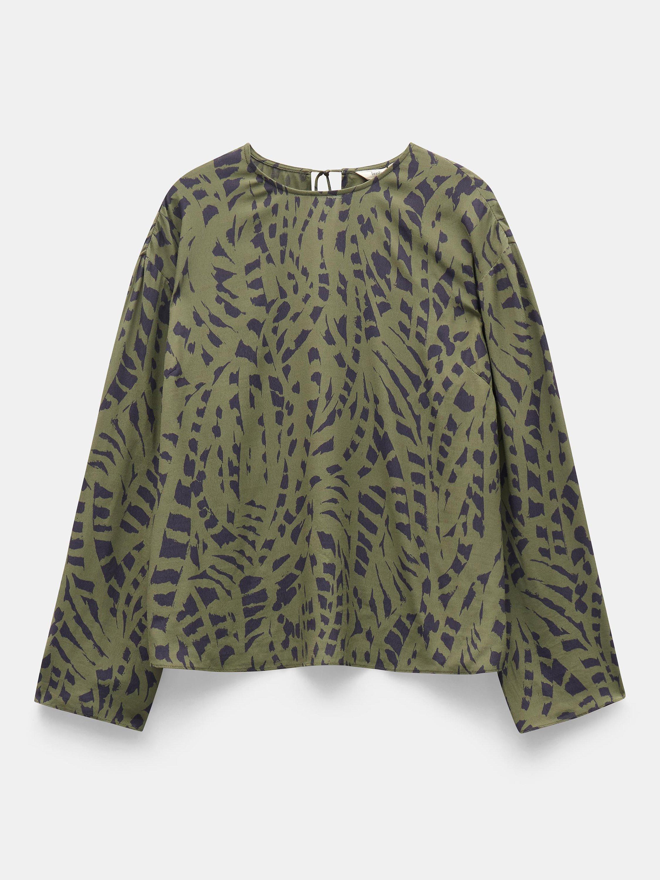 Product image 4 of 5, which shows HUSH Sofia Ecovero Draped Blouse, Khaki Mark, 4