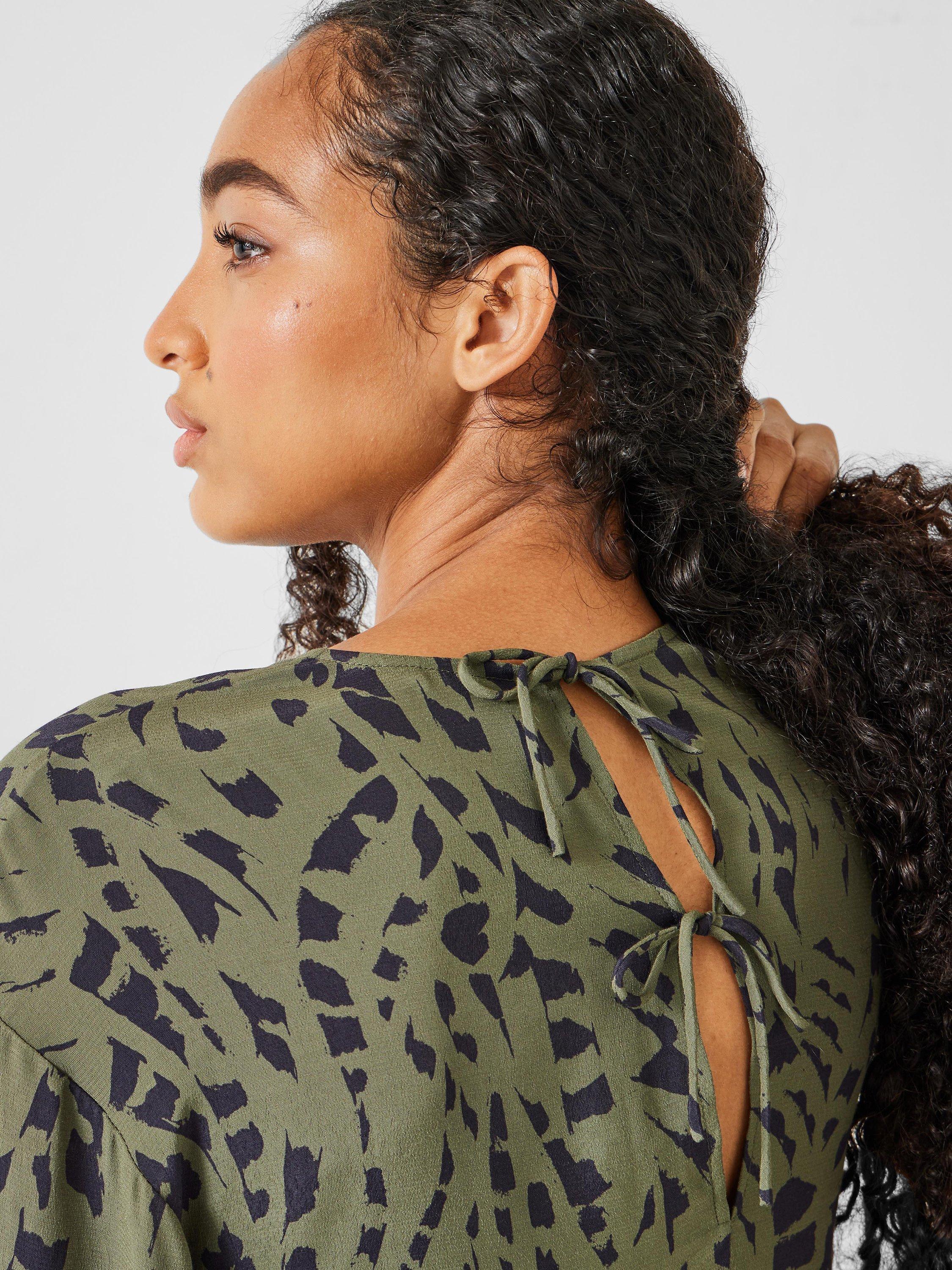 Product image 5 of 5, which shows HUSH Sofia Ecovero Draped Blouse, Khaki Mark, 4