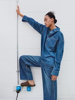 HUSH Daya Cotton Denim Shirt, Mid Authentic Blue, Mid Authentic Blue