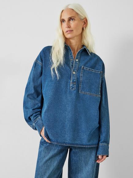 HUSH Daya Cotton Denim Shirt, Mid Authentic Blue - view 2, Mid Authentic Blue