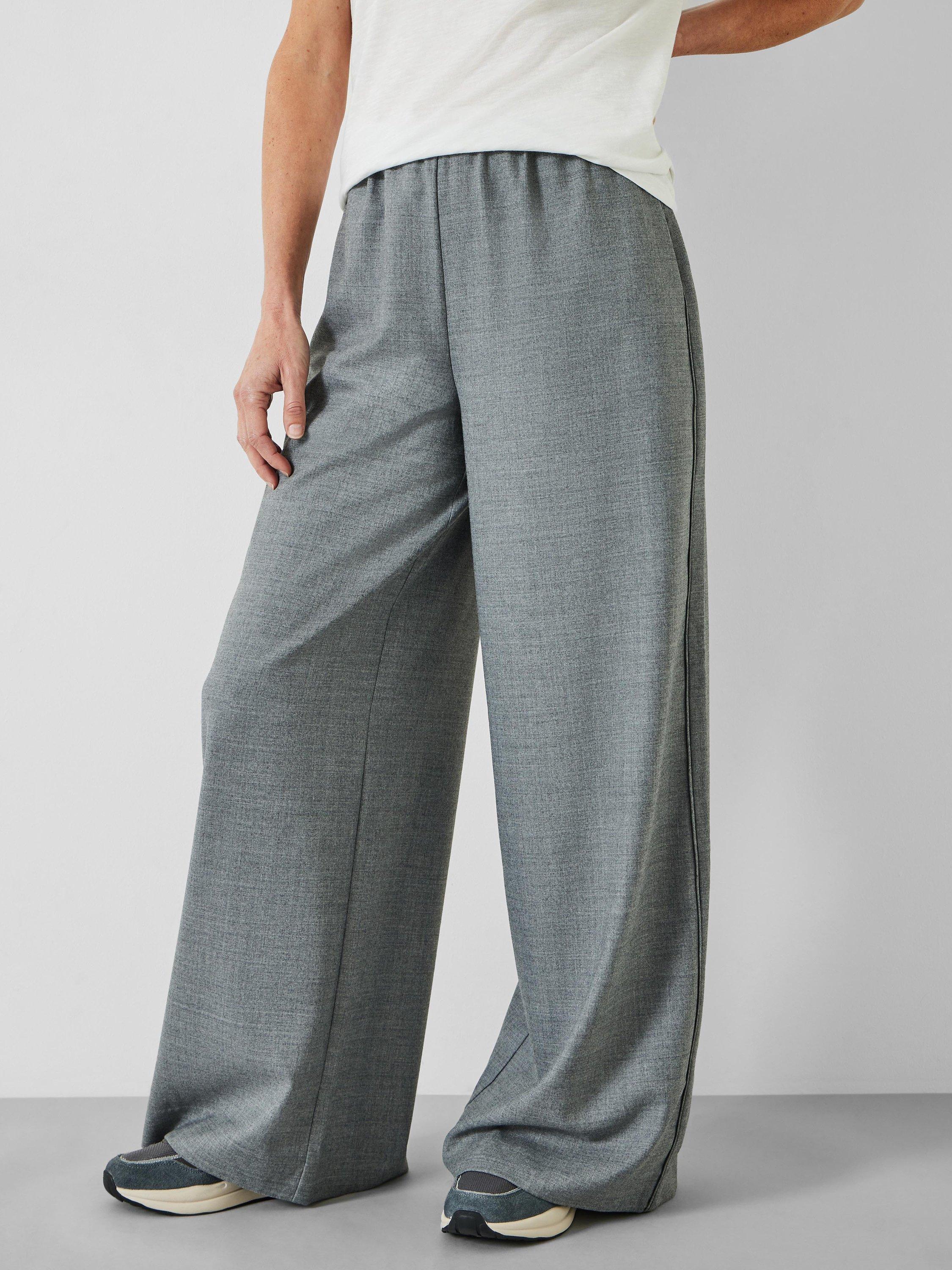 Product image 1 of 5, which shows HUSH Alpa Wide Leg Wool Blend Trousers, Light Grey Marl, 16