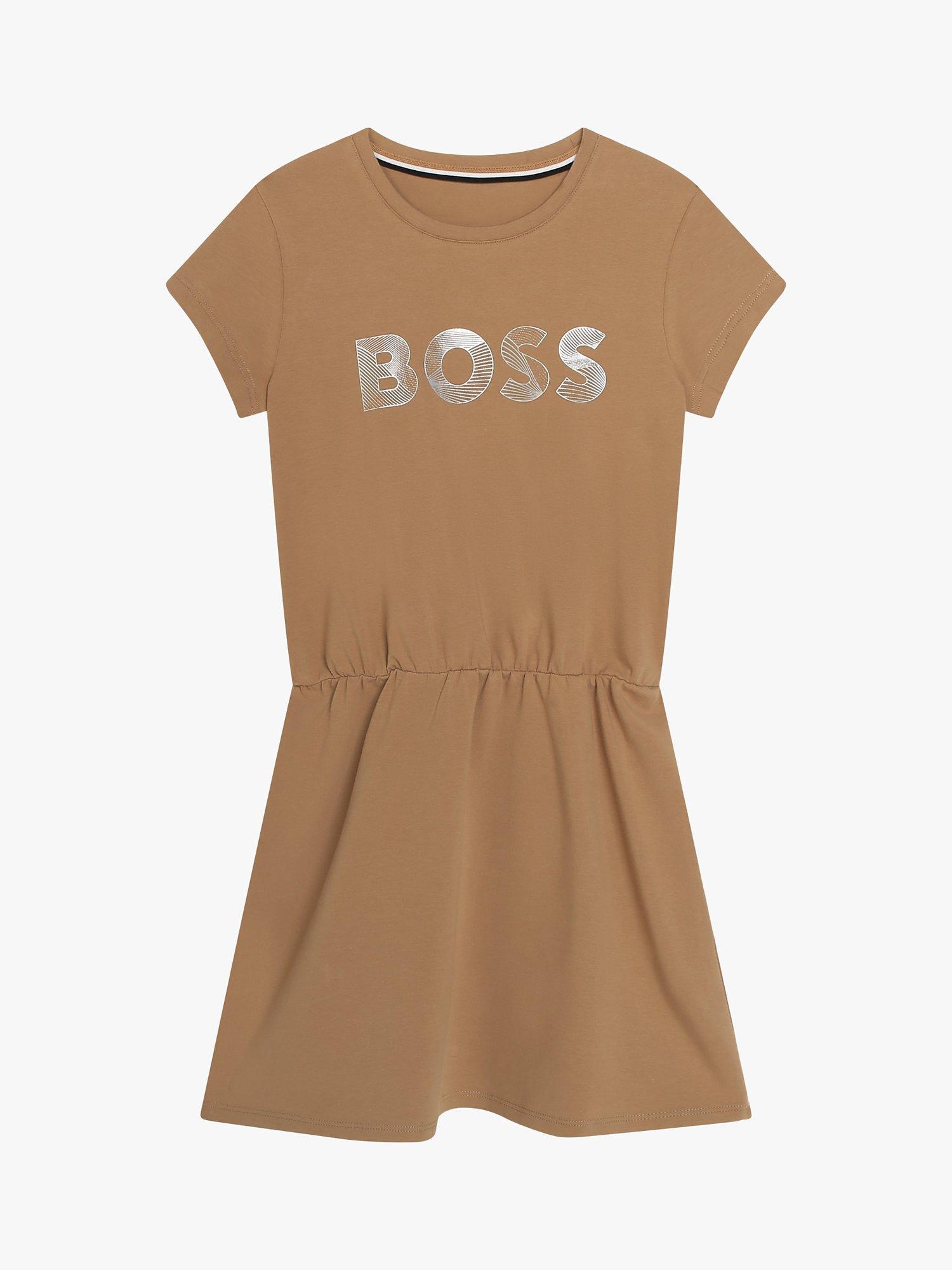 Product image 1 of 3, which shows BOSS Kids' Logo Short Sleeve Jersey Dress, Chocolate, 5 years