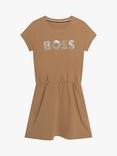 BOSS Kids' Logo Short Sleeve Jersey Dress, Chocolate